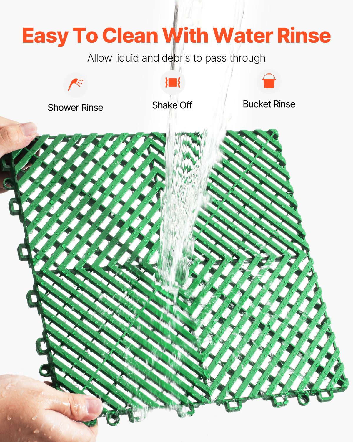 Interlocking Drainage Mat, 50 Pcs Modular Interlocking Cushion, 31 x 31 cm Splicing Drainage Mats, Non-Slip Green PP Drainage Floor Tile and Shower Mat, for Garage, Garden, Kitchen & Outdoor
