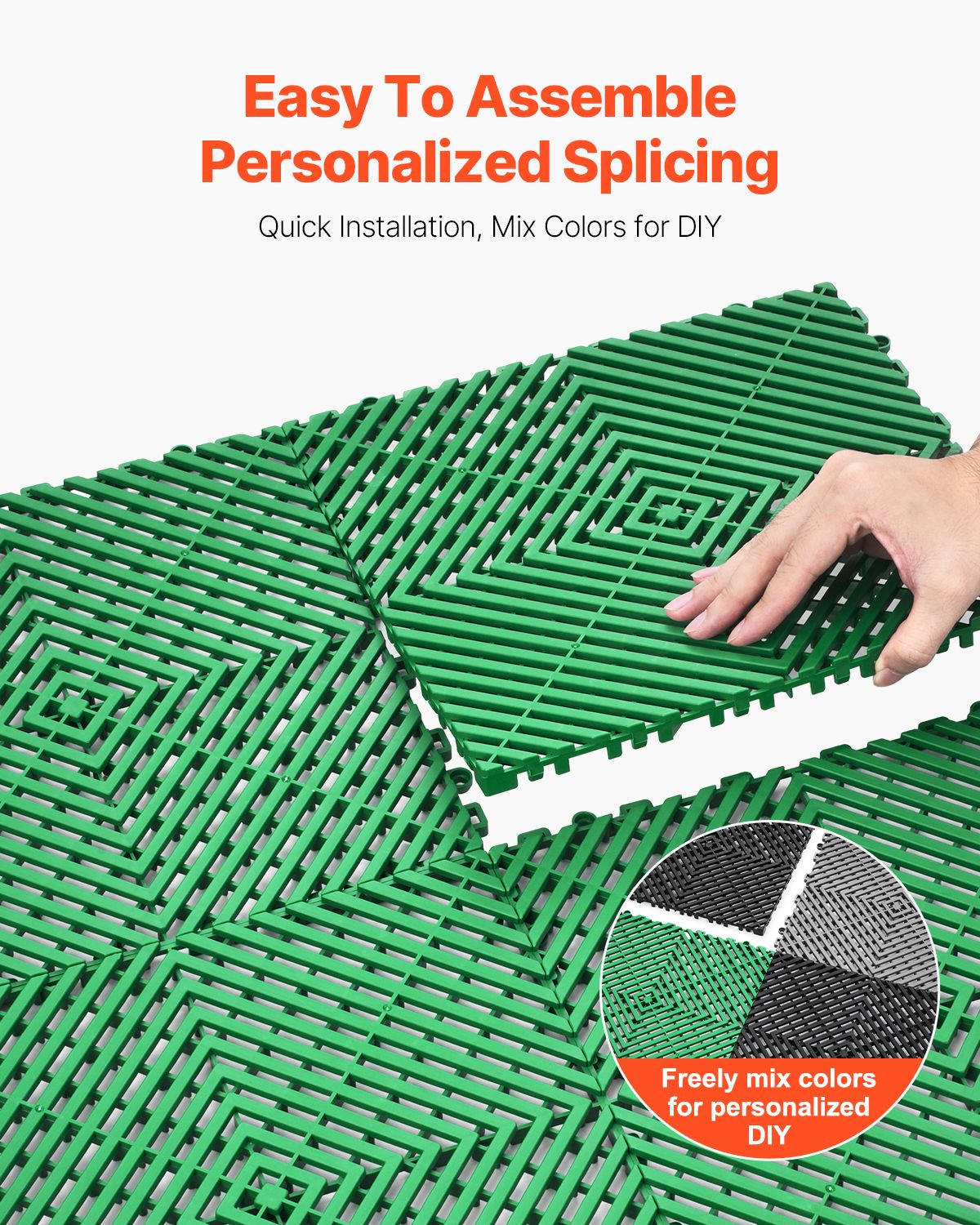 Interlocking Drainage Mat, 50 Pcs Modular Interlocking Cushion, 31 x 31 cm Splicing Drainage Mats, Non-Slip Green PP Drainage Floor Tile and Shower Mat, for Garage, Garden, Kitchen & Outdoor