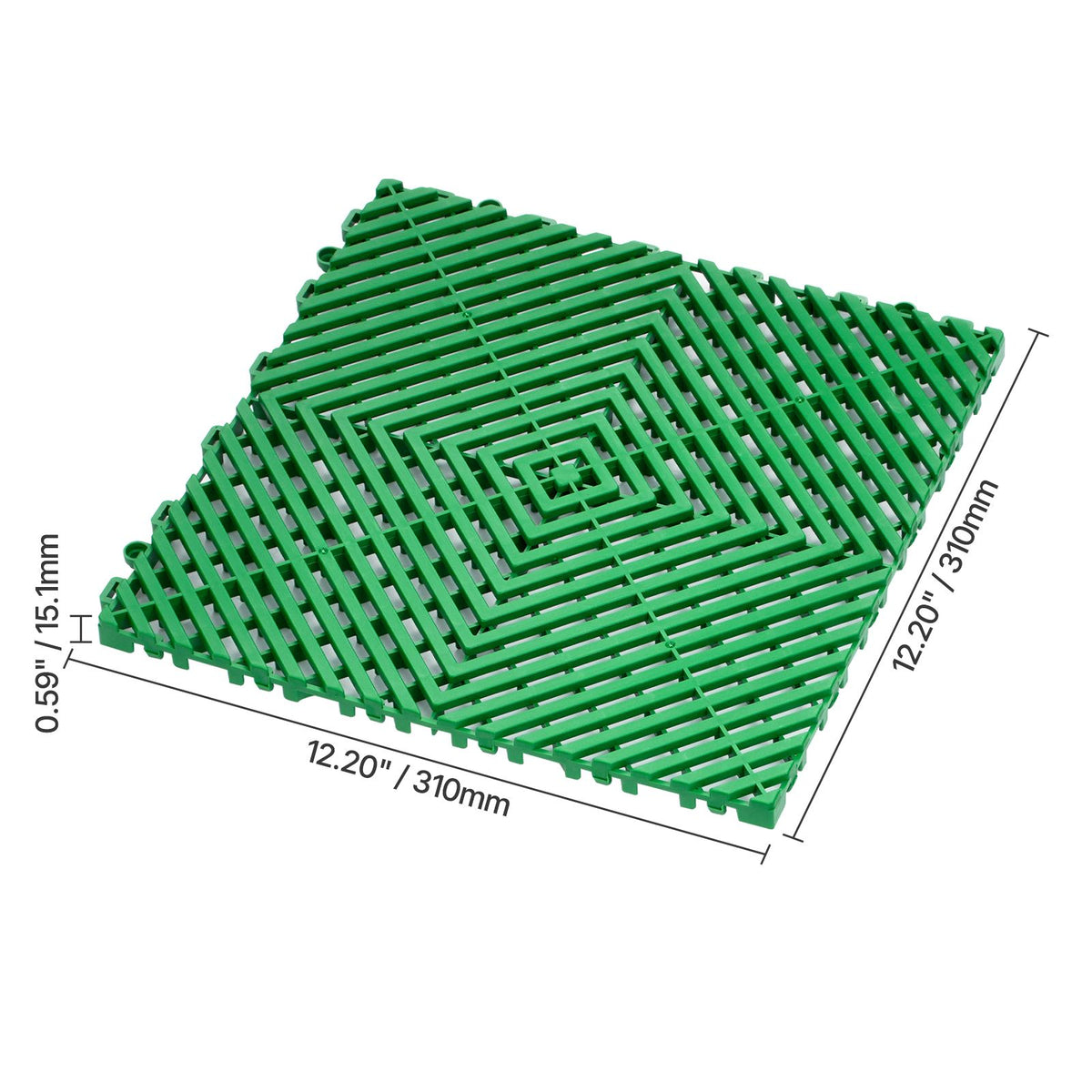 Interlocking Drainage Mat, 50 Pcs Modular Interlocking Cushion, 31 x 31 cm Splicing Drainage Mats, Non-Slip Green PP Drainage Floor Tile and Shower Mat, for Garage, Garden, Kitchen & Outdoor