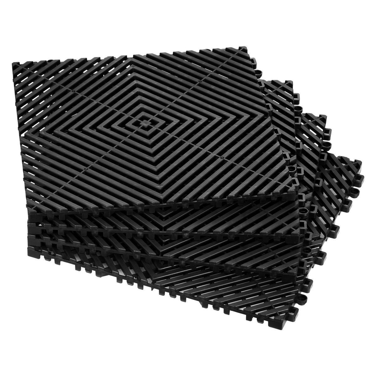 Interlocking Drainage Mat, 31 x 31 cm Modular Interlocking Cushion, 24 Pcs Splicing Drainage Mats, Non-Slip Black PP Drainage Floor Tile and Shower Mat, for Garage, Garden, Kitchen & Outdoor