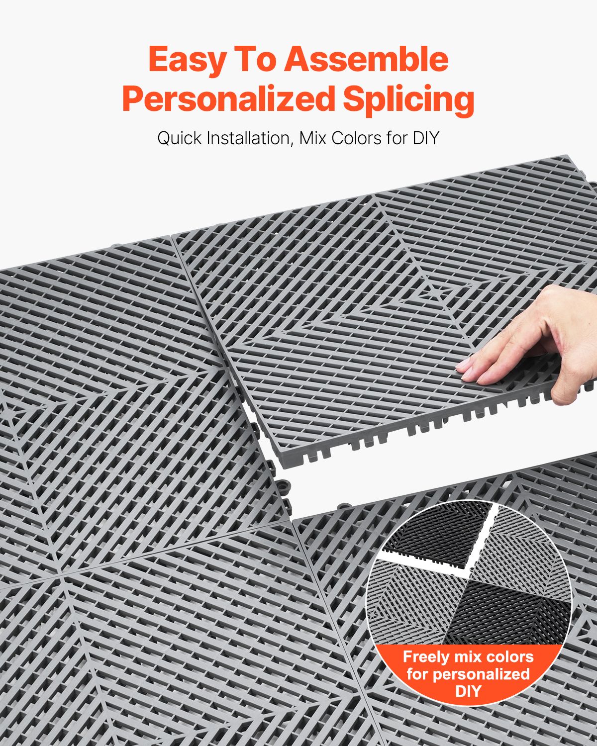 Interlocking Drainage Mat, 41.5 x 41.5 cm Modular Interlocking Cushion, 24 Pcs Splicing Drainage Mats, PP Non-Slip Drainage Floor Tile and Shower Mat, for Garage, Garden, Kitchen & Outdoor