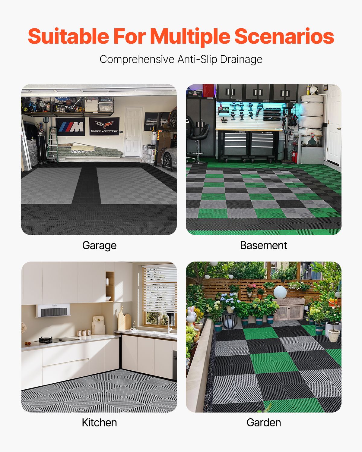 Interlocking Drainage Mat, 41.5 x 41.5 cm Modular Interlocking Cushion, 24 Pcs Splicing Drainage Mats, PP Non-Slip Drainage Floor Tile and Shower Mat, for Garage, Garden, Kitchen & Outdoor