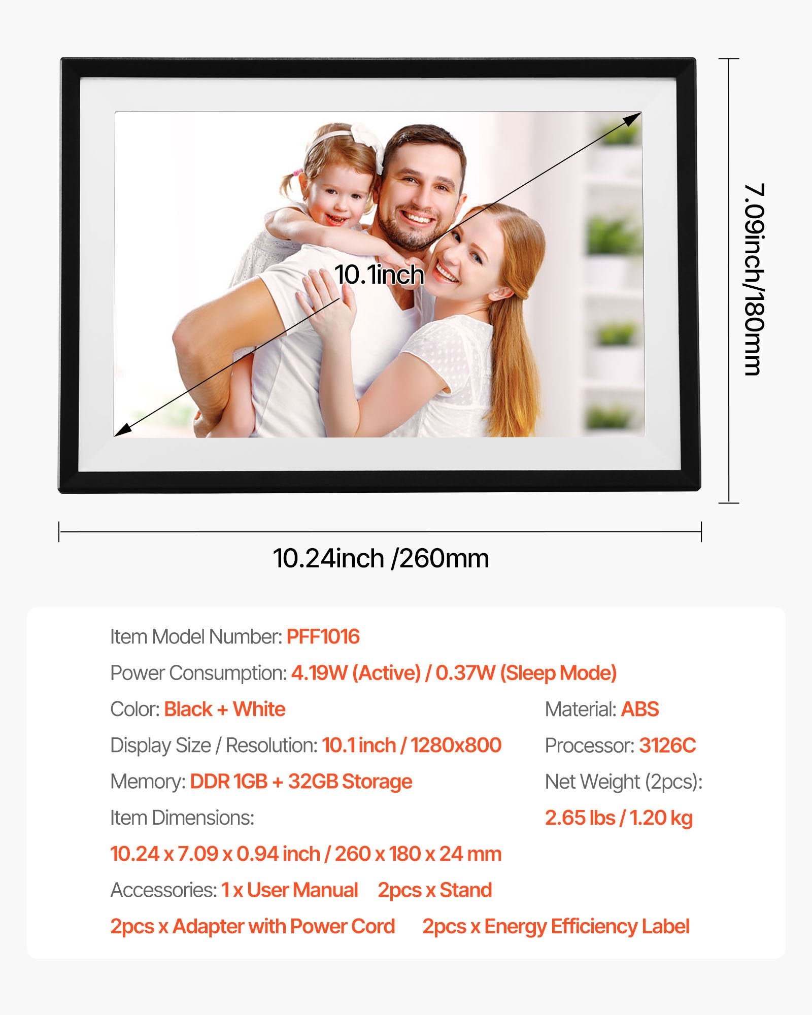 260 mm Digital Picture Frame 32GB Touchscreen 2-Pack Wi-Fi Photo Frames
