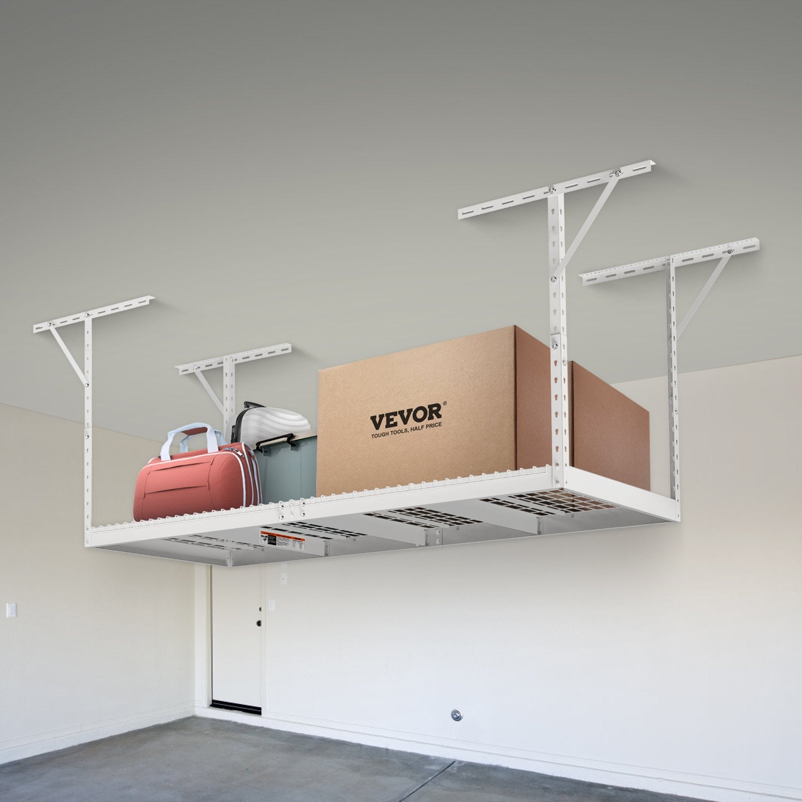 Wall Storage Racks: VEVOR Overhead Garage Storage Rack, 91.44x243.84cm Garage Ceiling Storage Racks, Heavy Duty Adjustable Cold Rolled Steel Racks for Garage Storage, Organization, 272.16kg Load Capacity, 22''-40", White