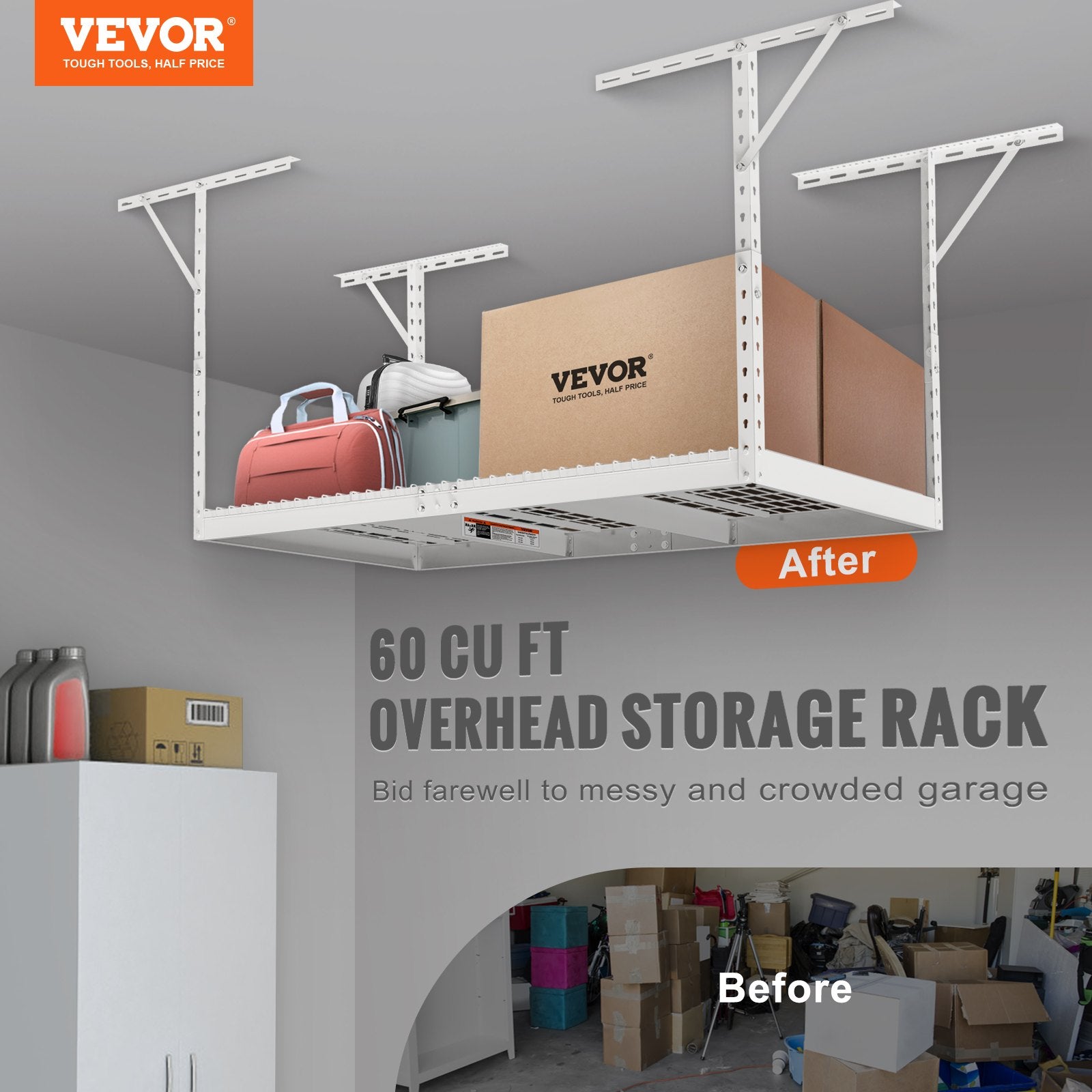 Cross Bar: VEVOR Overhead Adjustable Garage Storage Rack 36x72in Ceiling Rack 550lbs White