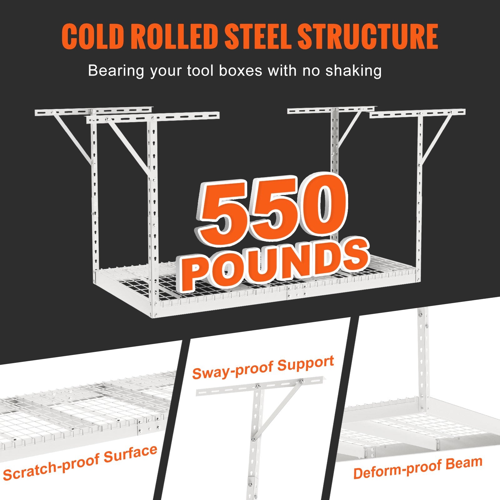Cross Bar: VEVOR Overhead Adjustable Garage Storage Rack 36x72in Ceiling Rack 550lbs White