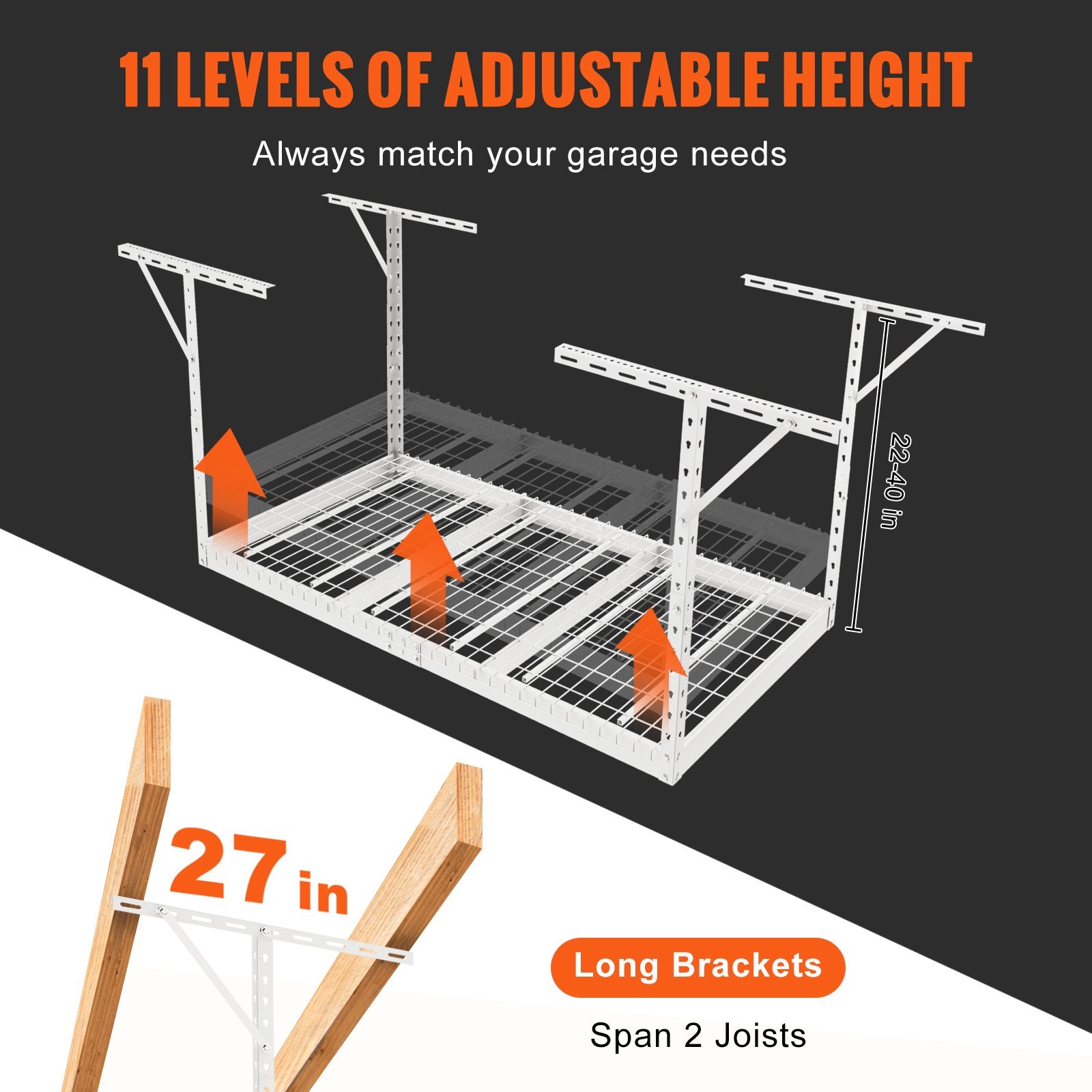 Cross Bar: VEVOR Overhead Adjustable Garage Storage Rack 36x72in Ceiling Rack 550lbs White
