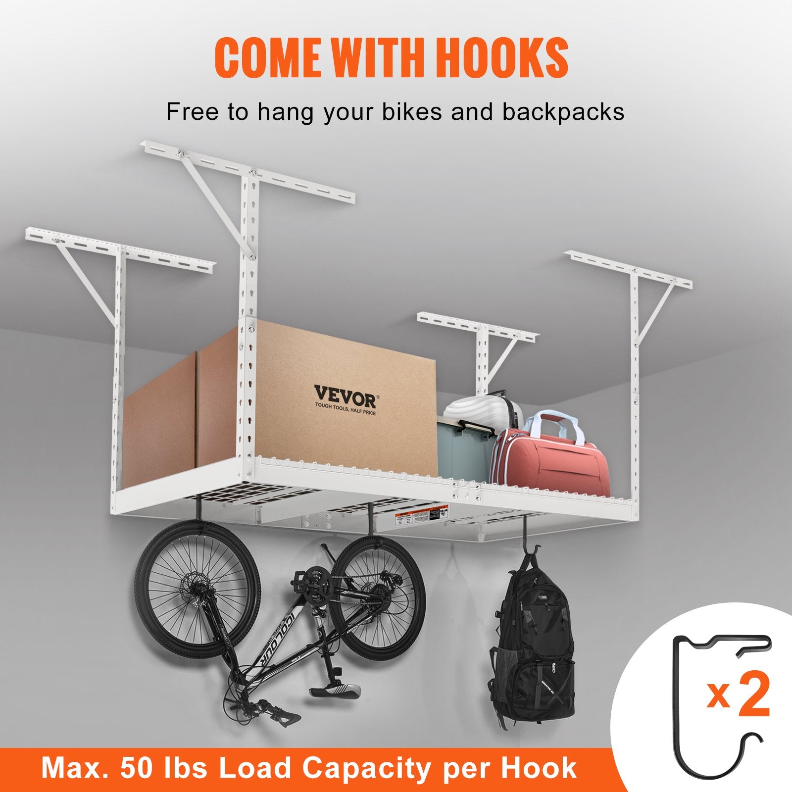 Cross Bar: VEVOR Overhead Adjustable Garage Storage Rack 36x72in Ceiling Rack 550lbs White
