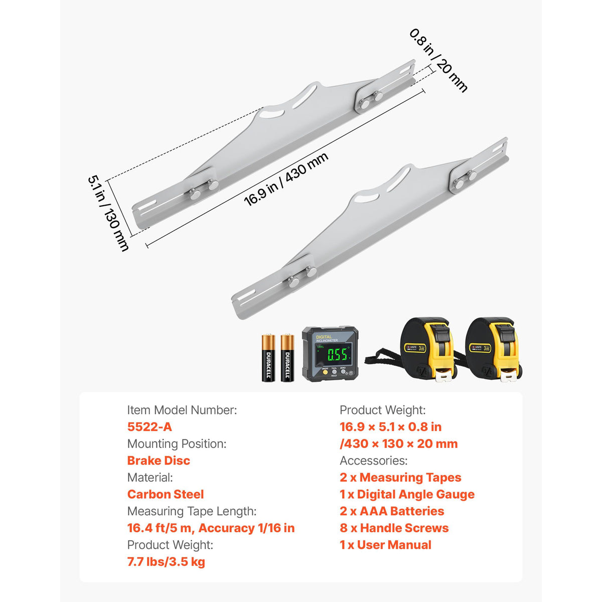 Wheel Alignment Tool, 2 PCS Carbon Steel Heavy Duty Toe & Camber Alignment Plates with Digital Angle Finder, 2 Measuring Tapes, Accurate Automotive Wheel Tools for Home Use, Fits Car Truck SUV