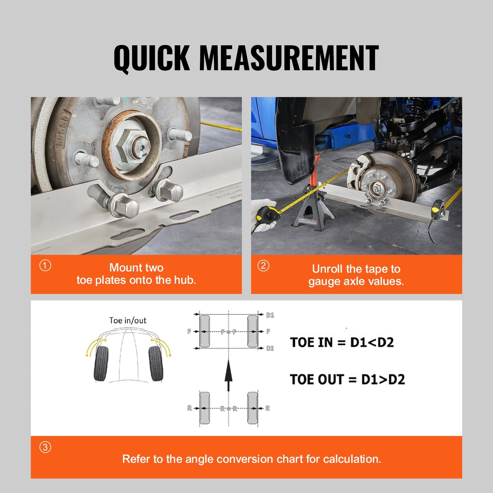 Automotive Repair & Speciality Tools: VEVOR Wheel Alignment Tool, 2-Pack Toe Alignment Toe Plates, Stainless Steel Wheel Alignment Tool Plate, Toe Angle Accurate Measurement, Includes 2 Measuring Tapes & Conversion Chart