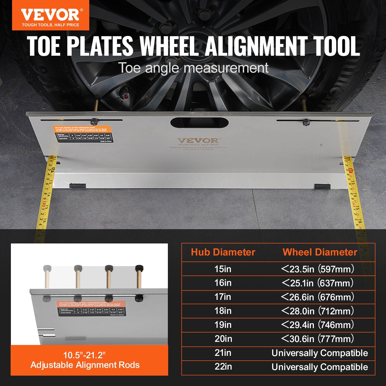 Basketball & Basketball Accessories: VEVOR Wheel Alignment Tool, 2-Pack Alignment Tool Toe Plates, Stainless Steel Toe Angle Measurement Tool Plate, 4 Alignment Rods and Magnetic Slots, Includes Measuring Tapes & Conversion Chart