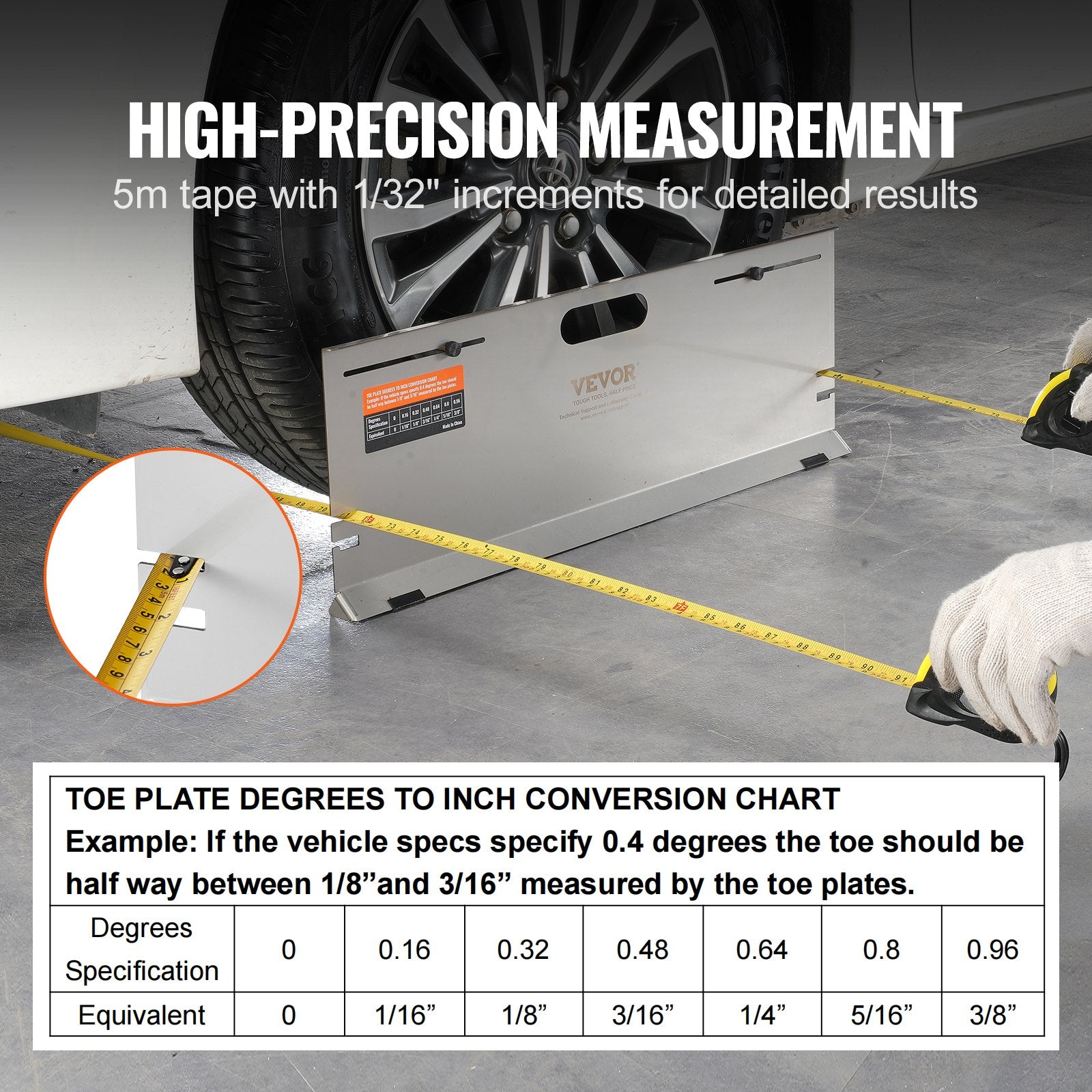 Basketball & Basketball Accessories: VEVOR Wheel Alignment Tool, 2-Pack Alignment Tool Toe Plates, Stainless Steel Toe Angle Measurement Tool Plate, 4 Alignment Rods and Magnetic Slots, Includes Measuring Tapes & Conversion Chart