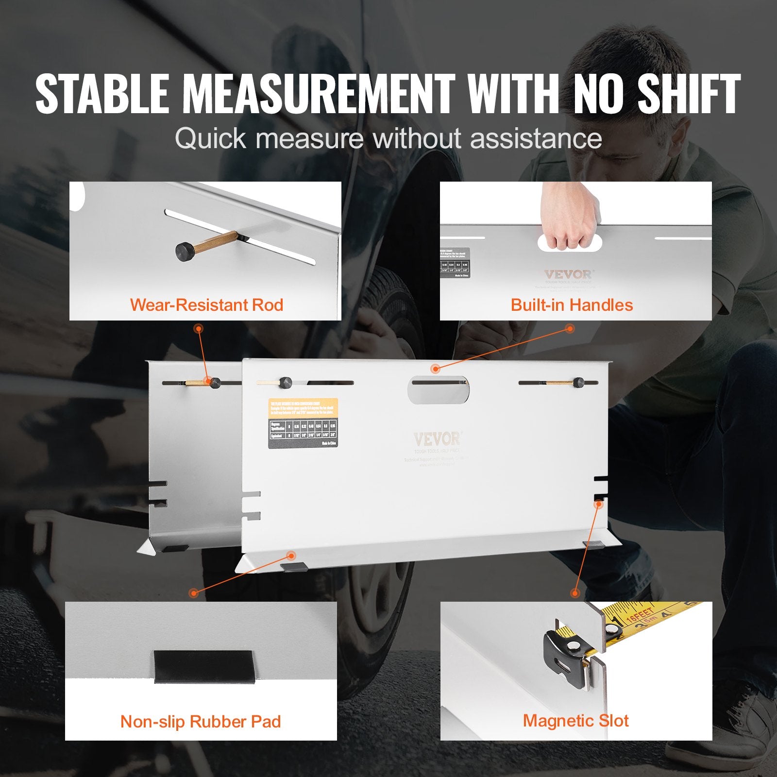 Basketball & Basketball Accessories: VEVOR Wheel Alignment Tool, 2-Pack Alignment Tool Toe Plates, Stainless Steel Toe Angle Measurement Tool Plate, 4 Alignment Rods and Magnetic Slots, Includes Measuring Tapes & Conversion Chart