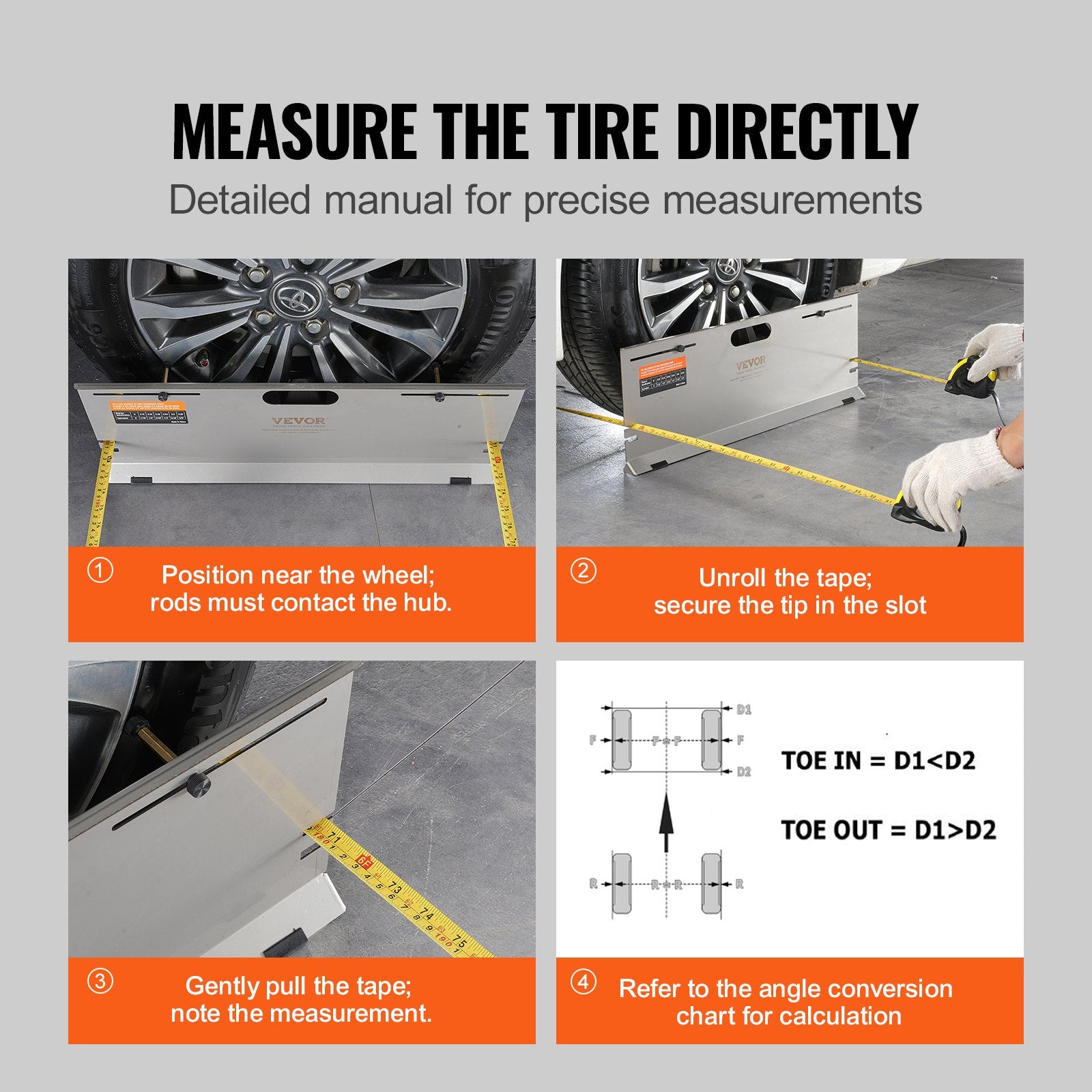 Basketball & Basketball Accessories: VEVOR Wheel Alignment Tool, 2-Pack Alignment Tool Toe Plates, Stainless Steel Toe Angle Measurement Tool Plate, 4 Alignment Rods and Magnetic Slots, Includes Measuring Tapes & Conversion Chart