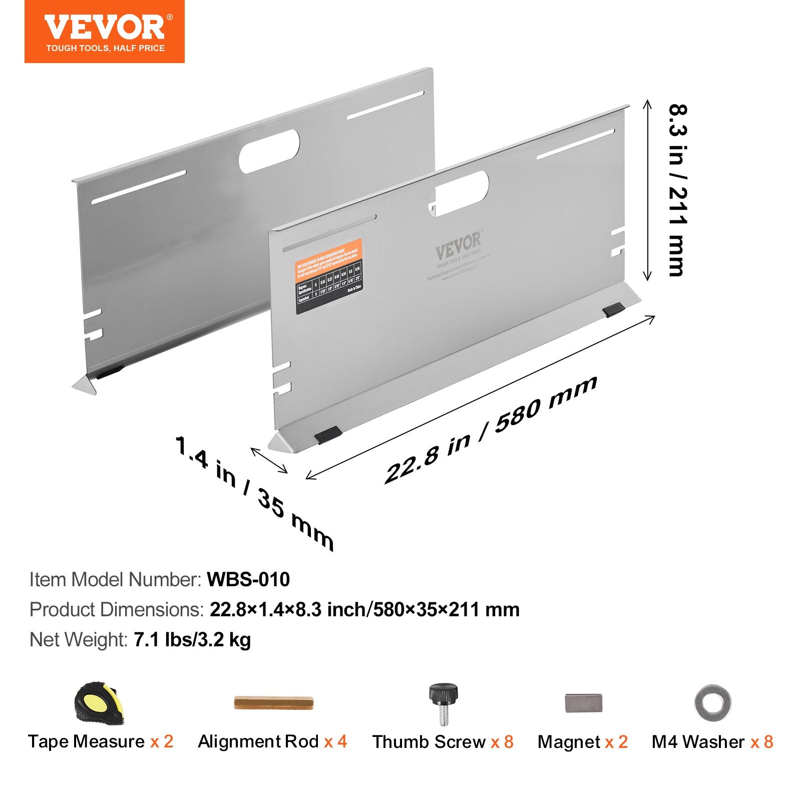 Basketball & Basketball Accessories: VEVOR Wheel Alignment Tool, 2-Pack Alignment Tool Toe Plates, Stainless Steel Toe Angle Measurement Tool Plate, 4 Alignment Rods and Magnetic Slots, Includes Measuring Tapes & Conversion Chart