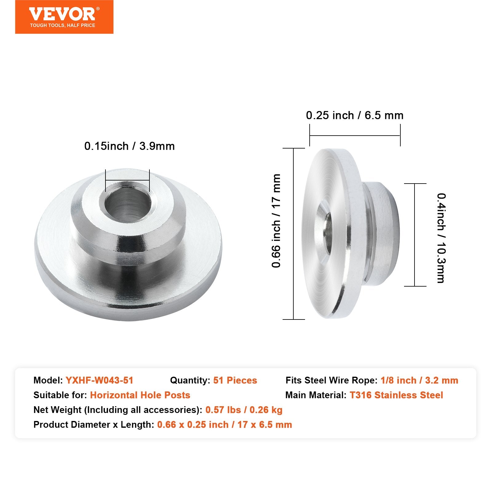 Automotive Repair & Speciality Tools: VEVOR 51Pack Cable Railing Kit 3.2mm Wheel Protector Sleeves, Bundle with Black Invisible 3.2mm Swage Tensioner and Terminal, Cable Railing Post Safeguard Covers for 0.41inch Horizontal Hole Post