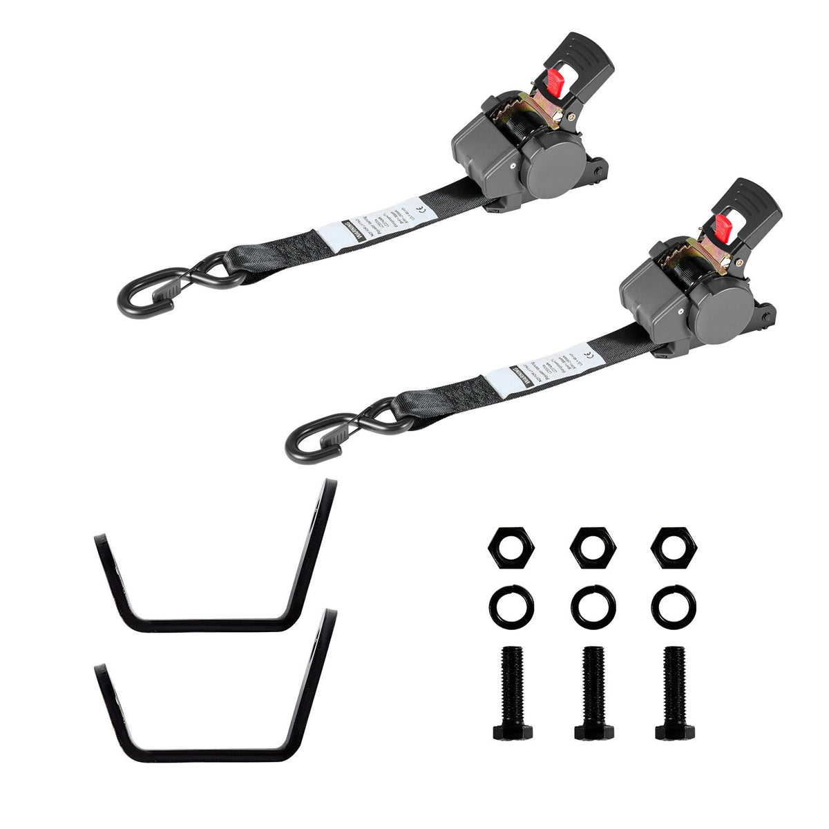 Wheel Chock Tie-Down Kit, Fixed Trailer Tie Down Strap, Car Tie Down Kit with S-Hook, Break Strength 748 kg & Working Load 250 kg Motorcycle Tie-Down System for Trailers, Boats, Snowmobiles