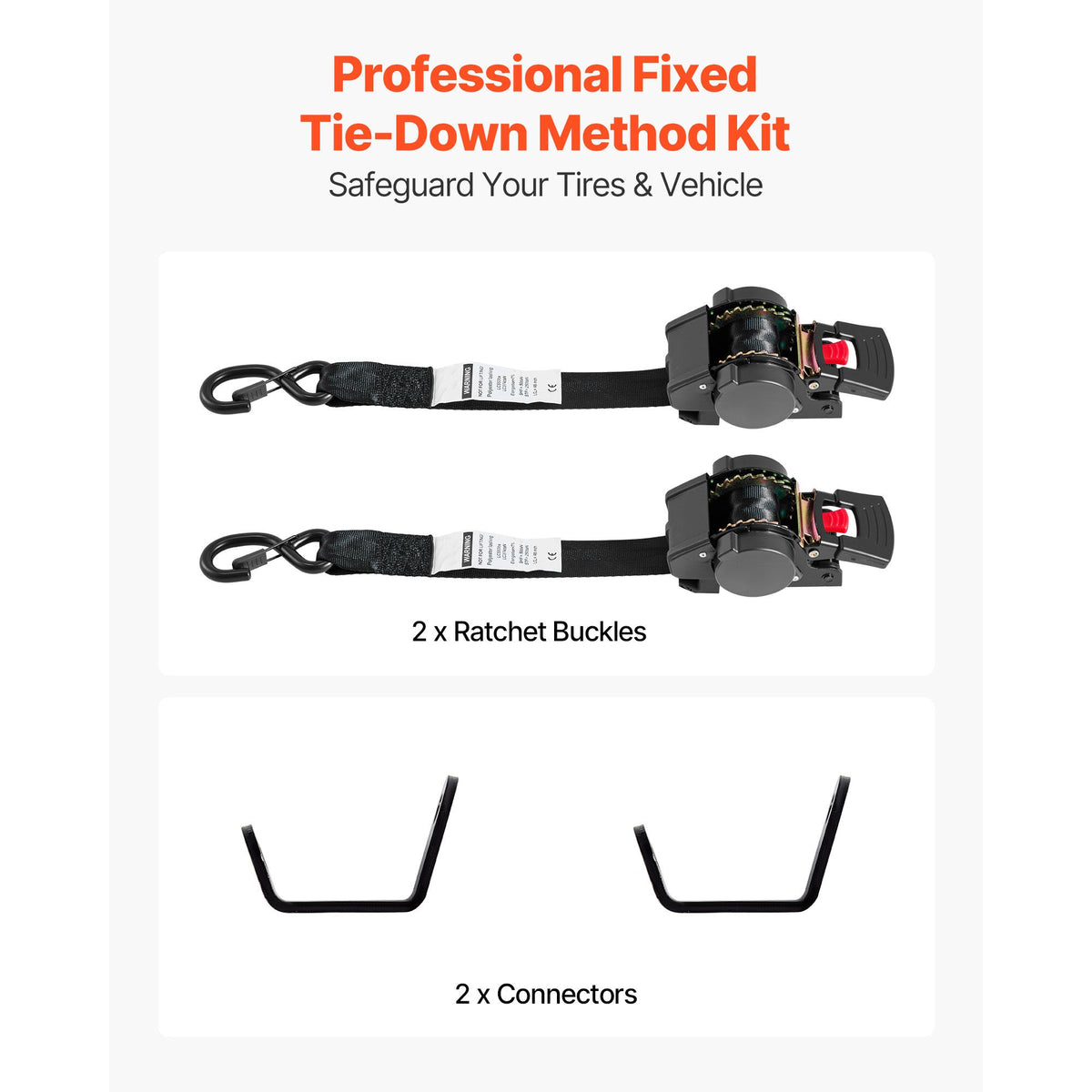 Wheel Chock Tie-Down Kit, Fixed Trailer Tie Down Strap, Car Tie Down Kit with S-Hook, Break Strength 748 kg & Working Load 250 kg Motorcycle Tie-Down System for Trailers, Boats, Snowmobiles