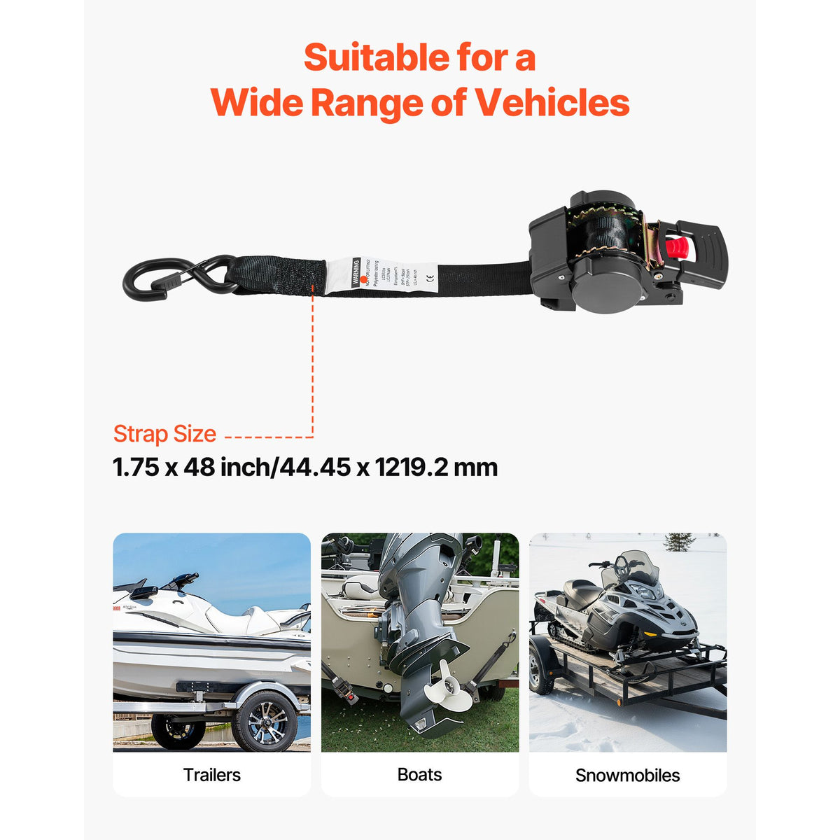 Wheel Chock Tie-Down Kit, Fixed Trailer Tie Down Strap, Car Tie Down Kit with S-Hook, Break Strength 748 kg & Working Load 250 kg Motorcycle Tie-Down System for Trailers, Boats, Snowmobiles