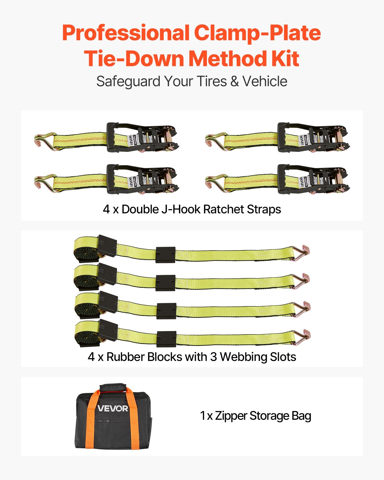 Restraints: VEVOR Wheel Chock Tie-Down Kit, Deck-Style Trailer Tie Down Strap, Car Tie Down Kit with J-Hook, Break Strength 4540 kg & Working Load 1512 kg Motorcycle Tie-Down System for SUVs, Trailers, Trucks