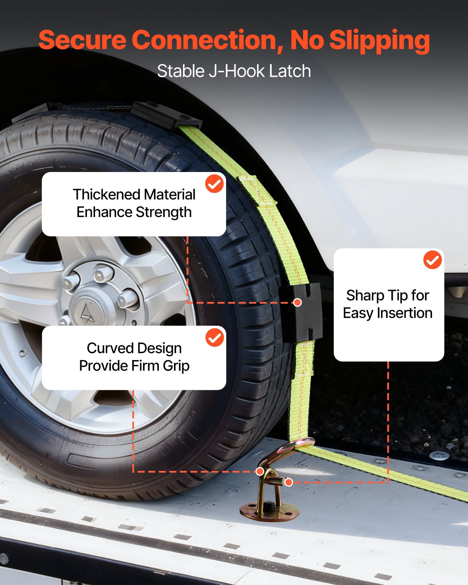 Restraints: VEVOR Wheel Chock Tie-Down Kit, Deck-Style Trailer Tie Down Strap, Car Tie Down Kit with J-Hook, Break Strength 4540 kg & Working Load 1512 kg Motorcycle Tie-Down System for SUVs, Trailers, Trucks