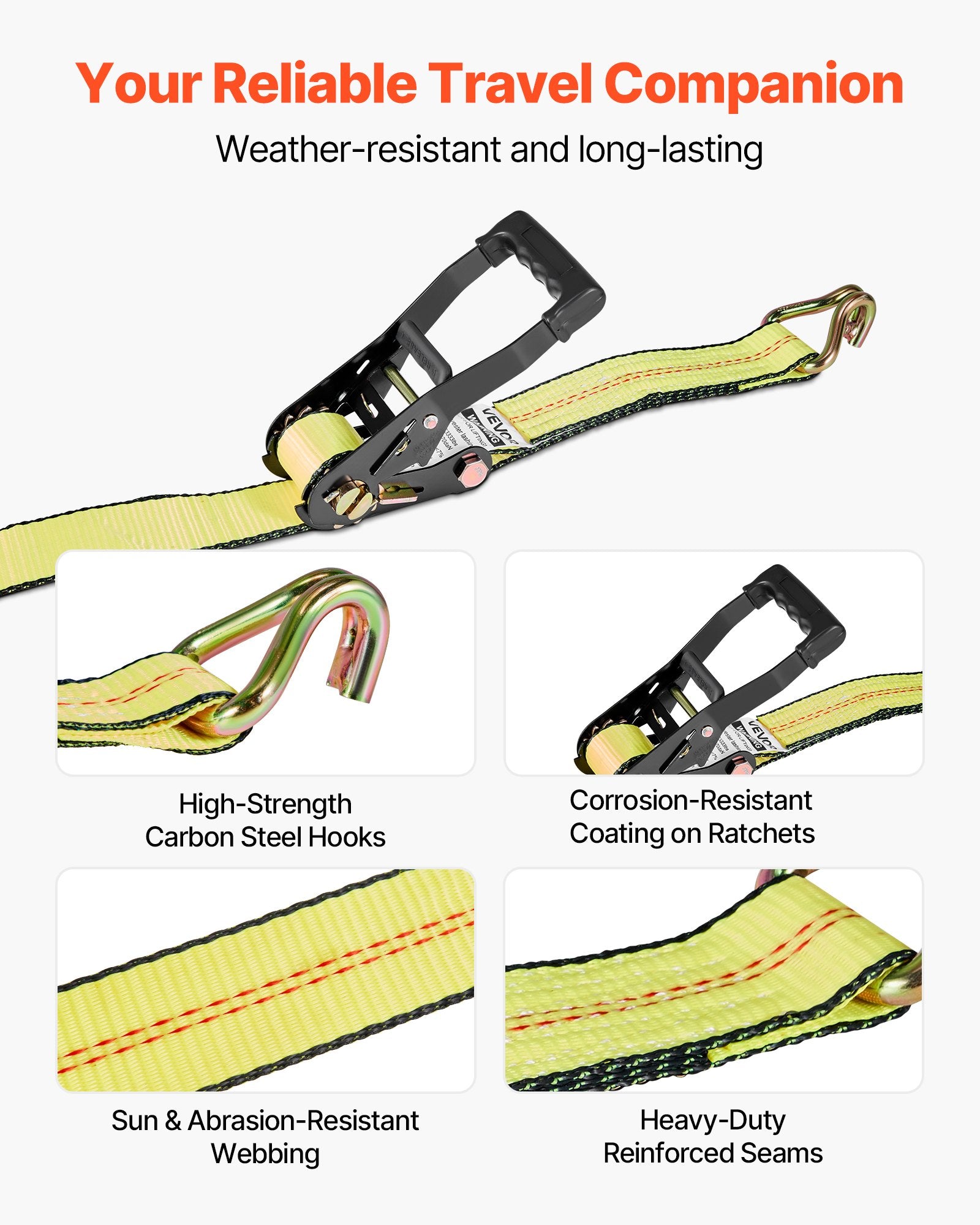 Restraints: VEVOR Wheel Chock Tie-Down Kit, Deck-Style Trailer Tie Down Strap, Car Tie Down Kit with J-Hook, Break Strength 4540 kg & Working Load 1512 kg Motorcycle Tie-Down System for SUVs, Trailers, Trucks