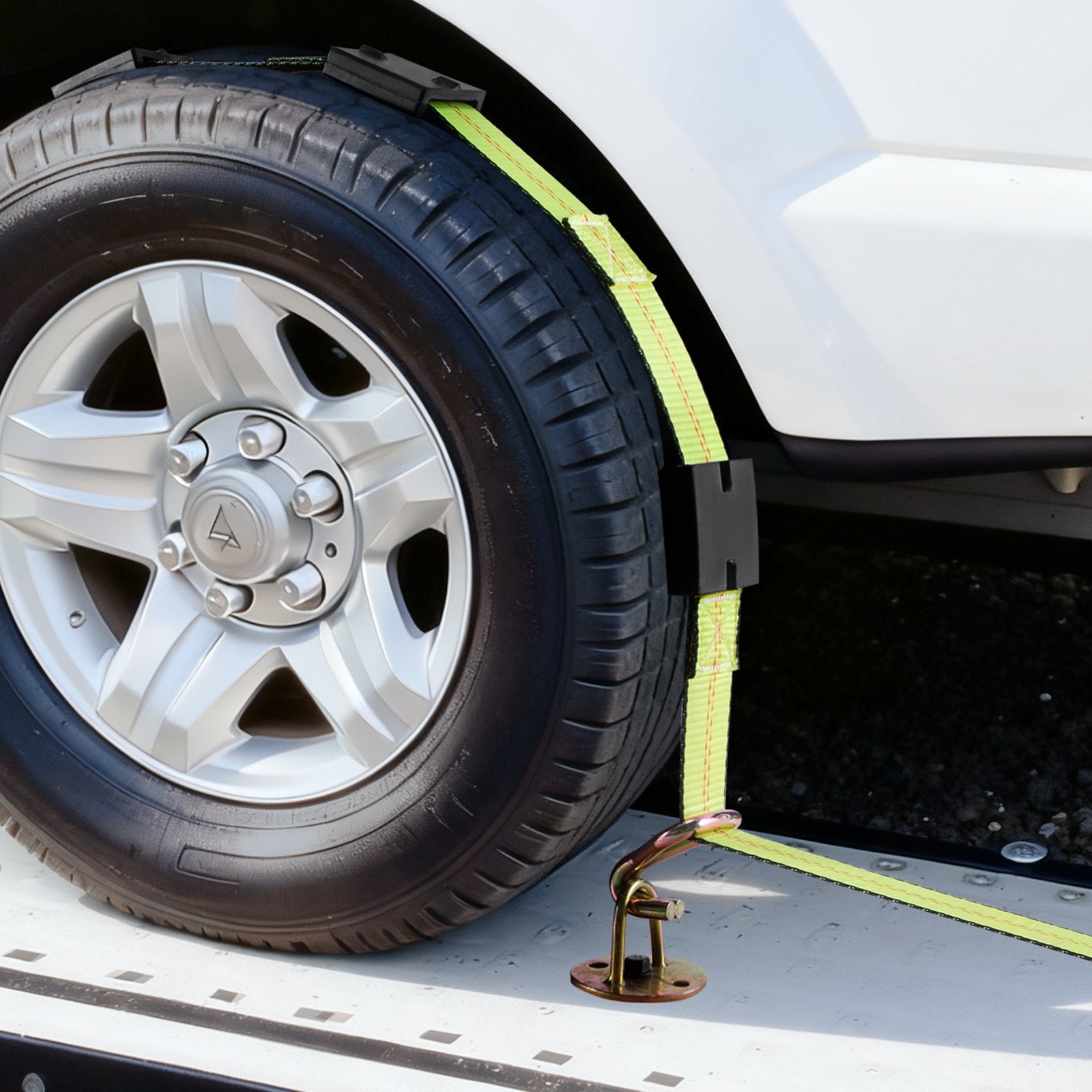 Restraints: VEVOR Wheel Chock Tie-Down Kit, Deck-Style Trailer Tie Down Strap, Car Tie Down Kit with J-Hook, Break Strength 4540 kg & Working Load 1512 kg Motorcycle Tie-Down System for SUVs, Trailers, Trucks