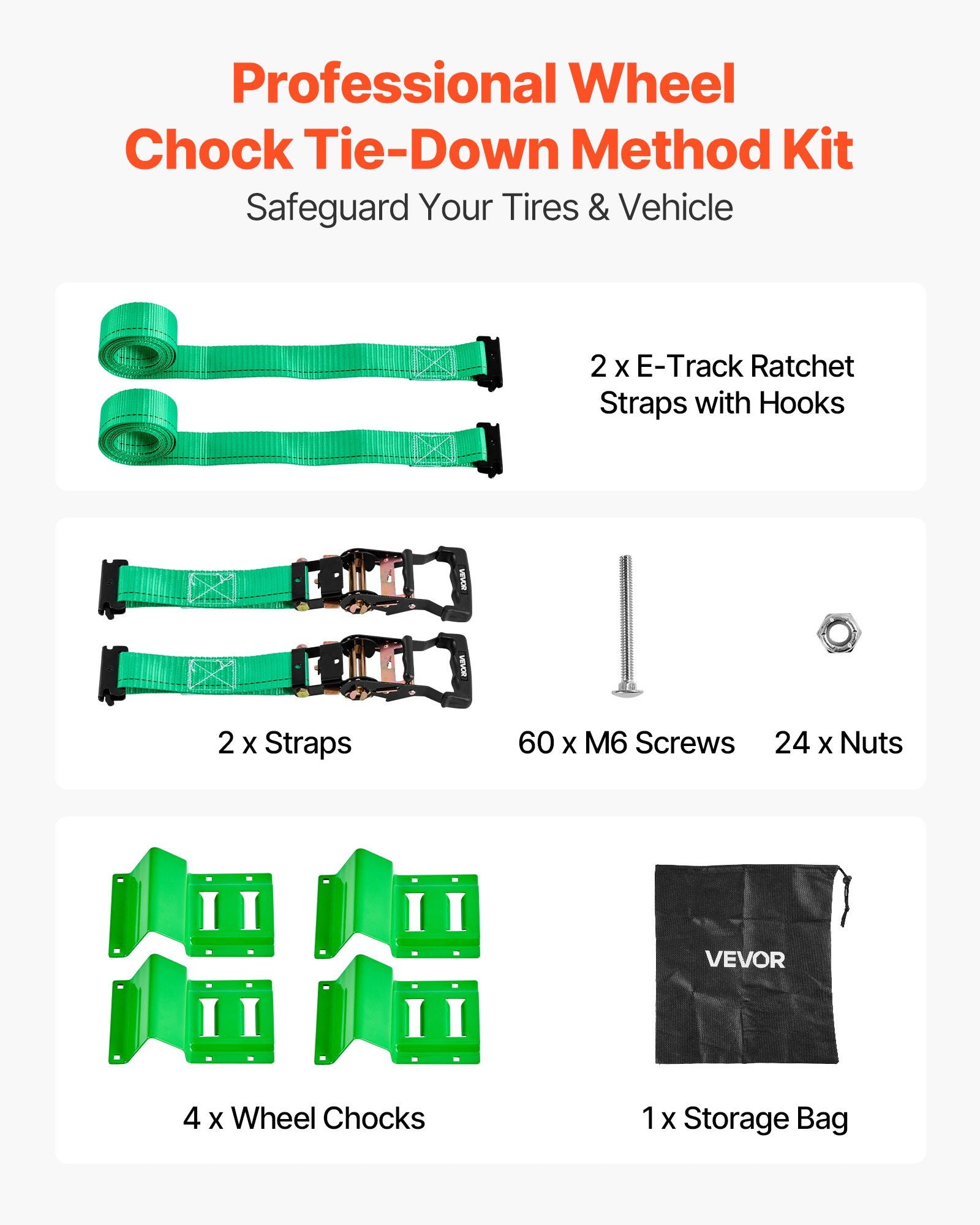 Restraints: VEVOR Wheel Chock Tie-Down Kit, Chock-Style Trailer Tie Down Strap, Car Tie Down Kit with Buckle, Break Strength 1986.73 kg & Working Load 662 kg Motorcycle Tie-Down System for ATVs, UTVs & Trailers