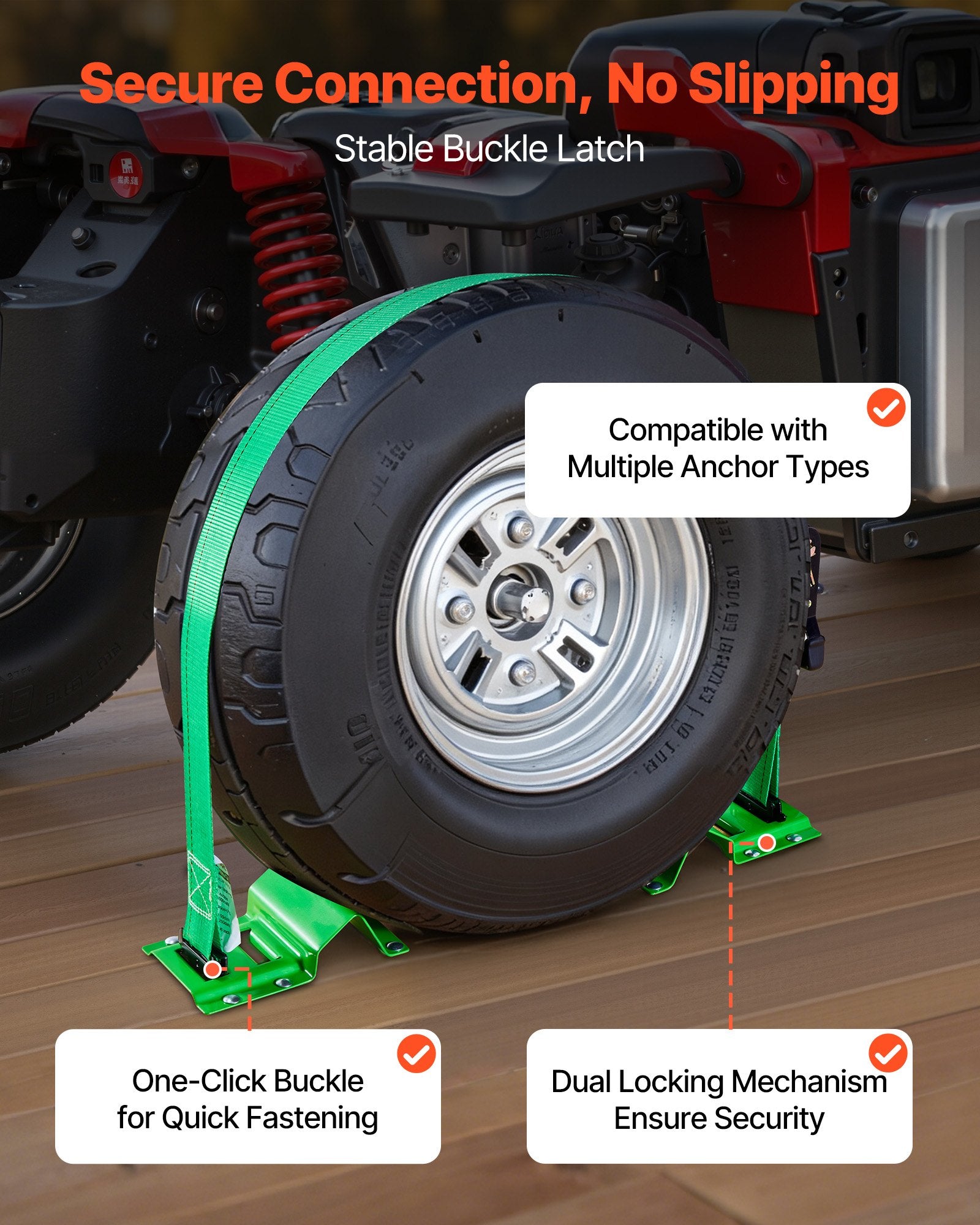 Restraints: VEVOR Wheel Chock Tie-Down Kit, Chock-Style Trailer Tie Down Strap, Car Tie Down Kit with Buckle, Break Strength 1986.73 kg & Working Load 662 kg Motorcycle Tie-Down System for ATVs, UTVs & Trailers