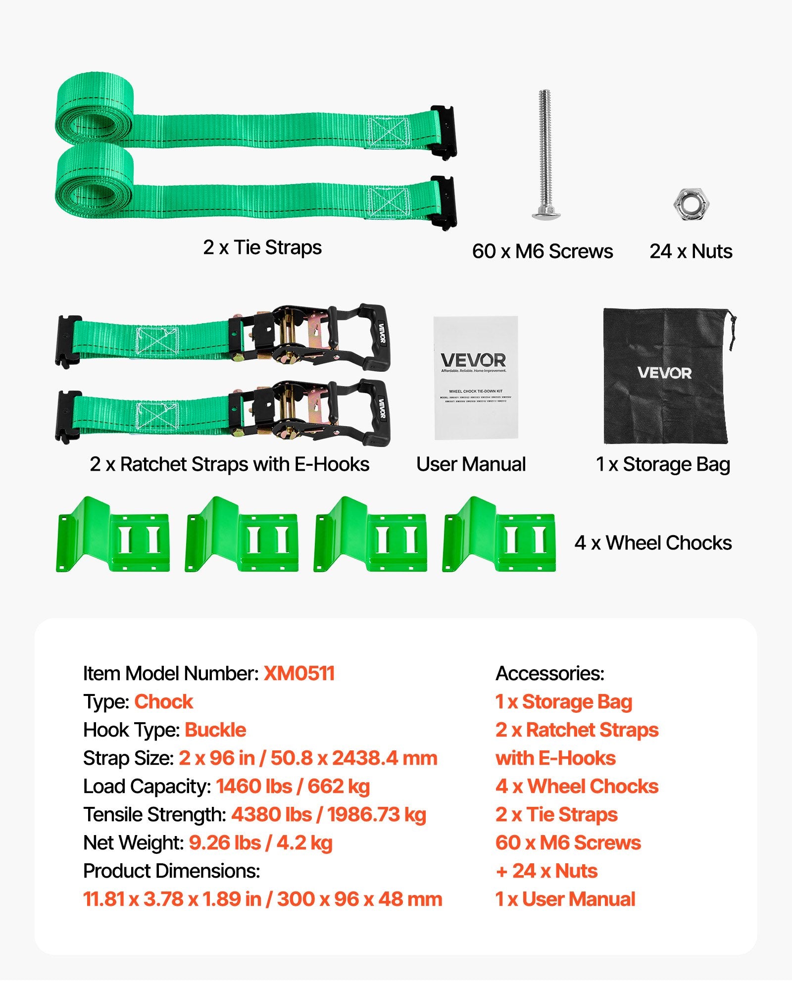 Restraints: VEVOR Wheel Chock Tie-Down Kit, Chock-Style Trailer Tie Down Strap, Car Tie Down Kit with Buckle, Break Strength 1986.73 kg & Working Load 662 kg Motorcycle Tie-Down System for ATVs, UTVs & Trailers