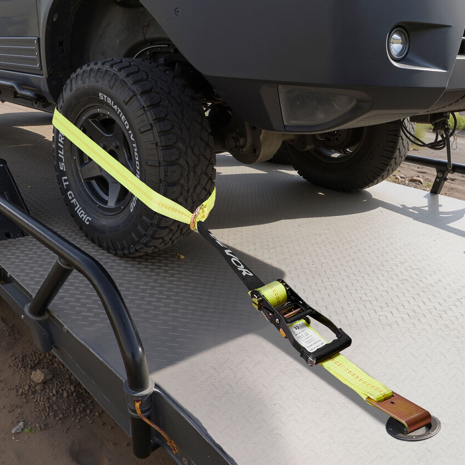 Wheel Chock Tie-Down Kit, Tire-Style Motorcycle Tie-Down System, Car Tie Down Kit with Flat Hook, Break Strength 4540 kg & Working Load 1512 kg Trailer Tie Down Strap for ATVs, SUVs, Trailers