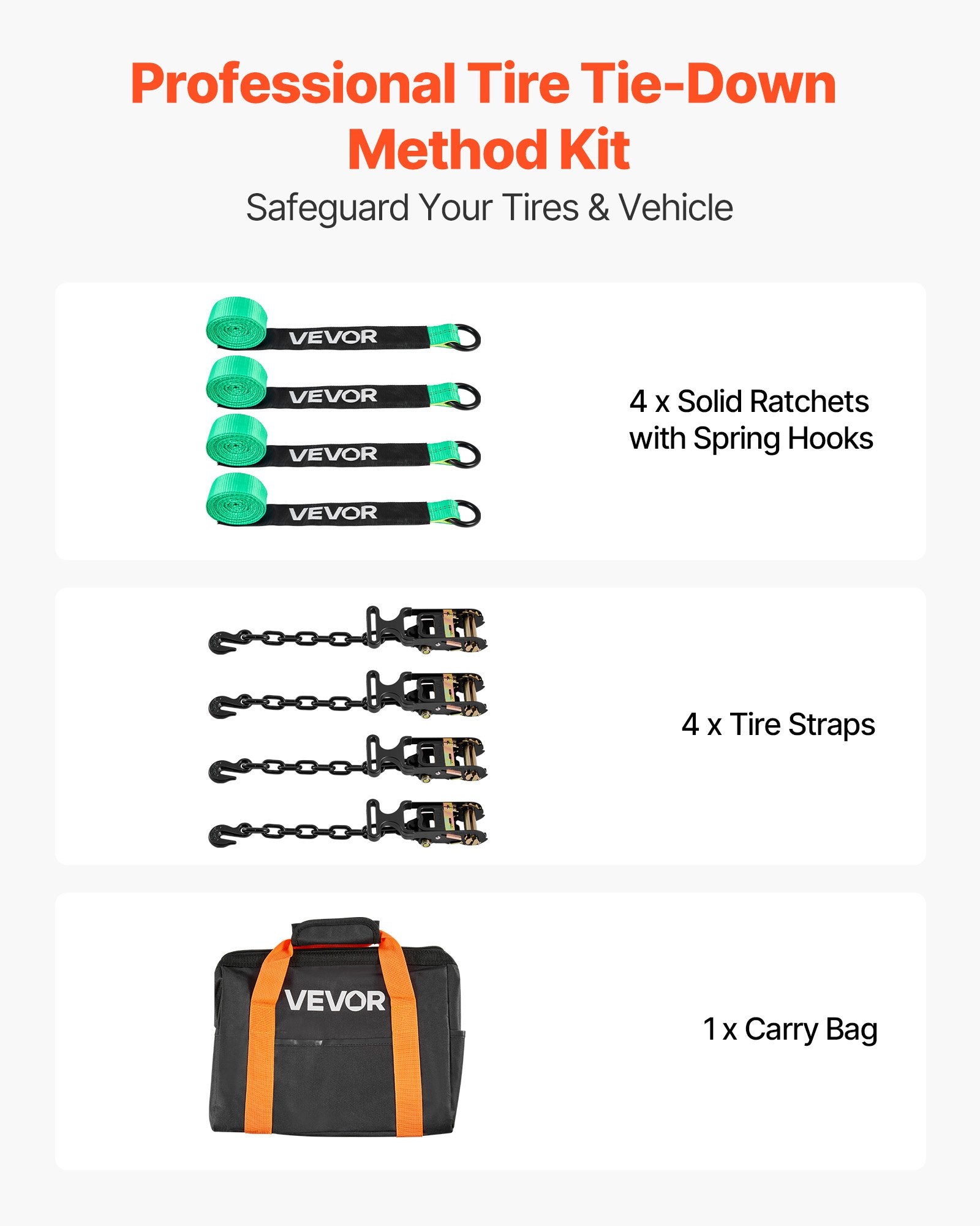 Restraints: VEVOR Wheel Chock Tie-Down Kit, Tire-Style Tow Dolly Strap, Car Tie Down Kit with Heavy-Duty Hook, Break Strength 4540 kg & Working Load 1512 kg Motorcycle Tie-Down System with O-Ring for ATV, SUV