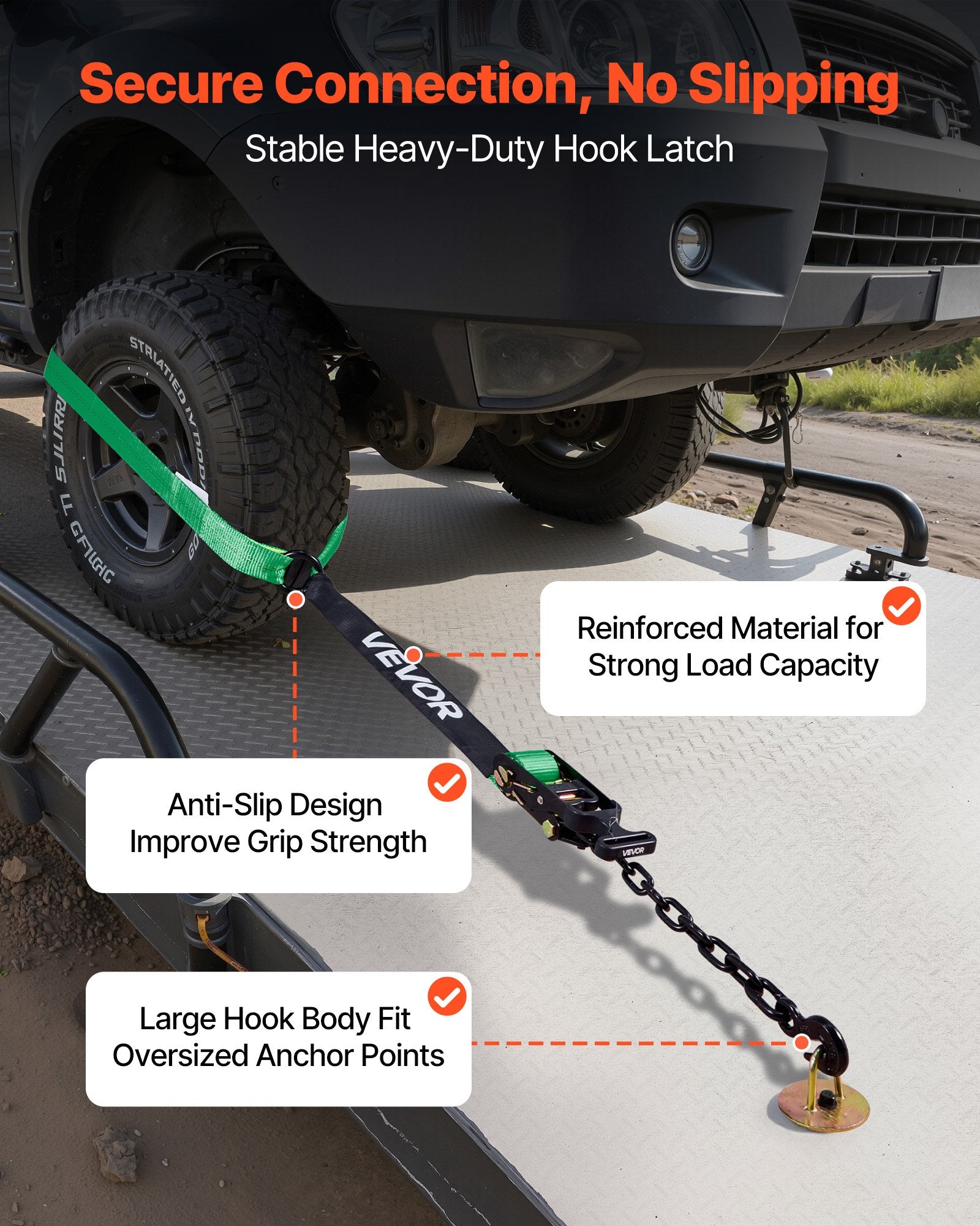 Restraints: VEVOR Wheel Chock Tie-Down Kit, Tire-Style Tow Dolly Strap, Car Tie Down Kit with Heavy-Duty Hook, Break Strength 4540 kg & Working Load 1512 kg Motorcycle Tie-Down System with O-Ring for ATV, SUV