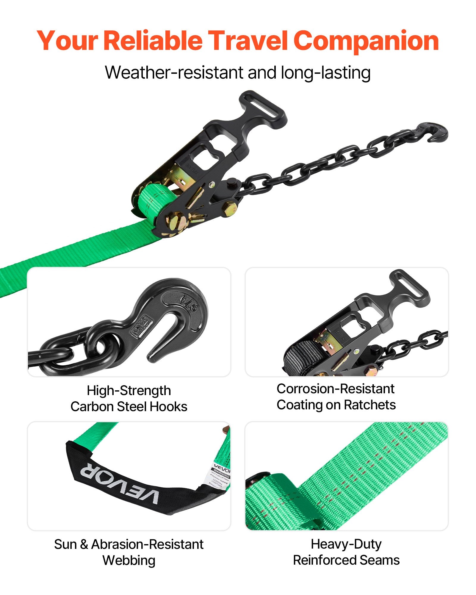 Restraints: VEVOR Wheel Chock Tie-Down Kit, Tire-Style Tow Dolly Strap, Car Tie Down Kit with Heavy-Duty Hook, Break Strength 4540 kg & Working Load 1512 kg Motorcycle Tie-Down System with O-Ring for ATV, SUV