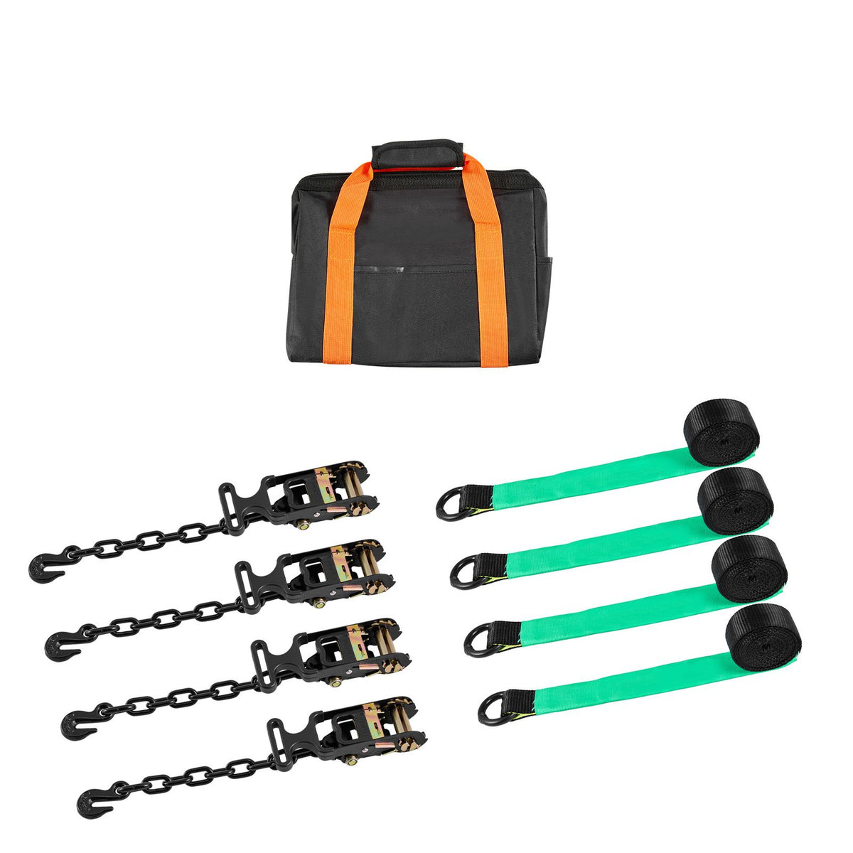 Wheel Chock Tie-Down Kit, Tire-Style Tow Dolly Strap, Car Tie Down Kit with Heavy-Duty Hook, Break Strength 4540 kg & Working Load 1512 kg Motorcycle Tie-Down System for ATV, SUV, Trailer