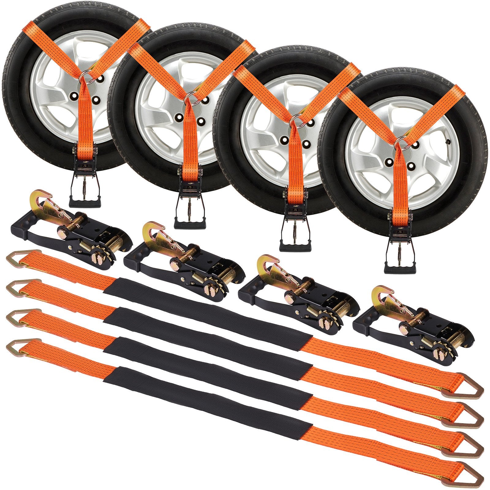 Automotive Repair & Speciality Tools: VEVOR Ratchet Tie Down Straps Kit, 5.08" x 304.8" Tire Straps, 2500kgs Working Load, 11023 LBS Breaking Strength, Car Tie Down Straps with Snap Hooks for Passenger Car, Truck, Trailer, 4-Pack