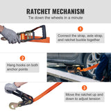 Automotive Repair & Speciality Tools: VEVOR Ratchet Tie Down Straps Kit, 5.08" x 304.8" Tire Straps, 2500kgs Working Load, 11023 LBS Breaking Strength, Car Tie Down Straps with Snap Hooks for Passenger Car, Truck, Trailer, 4-Pack