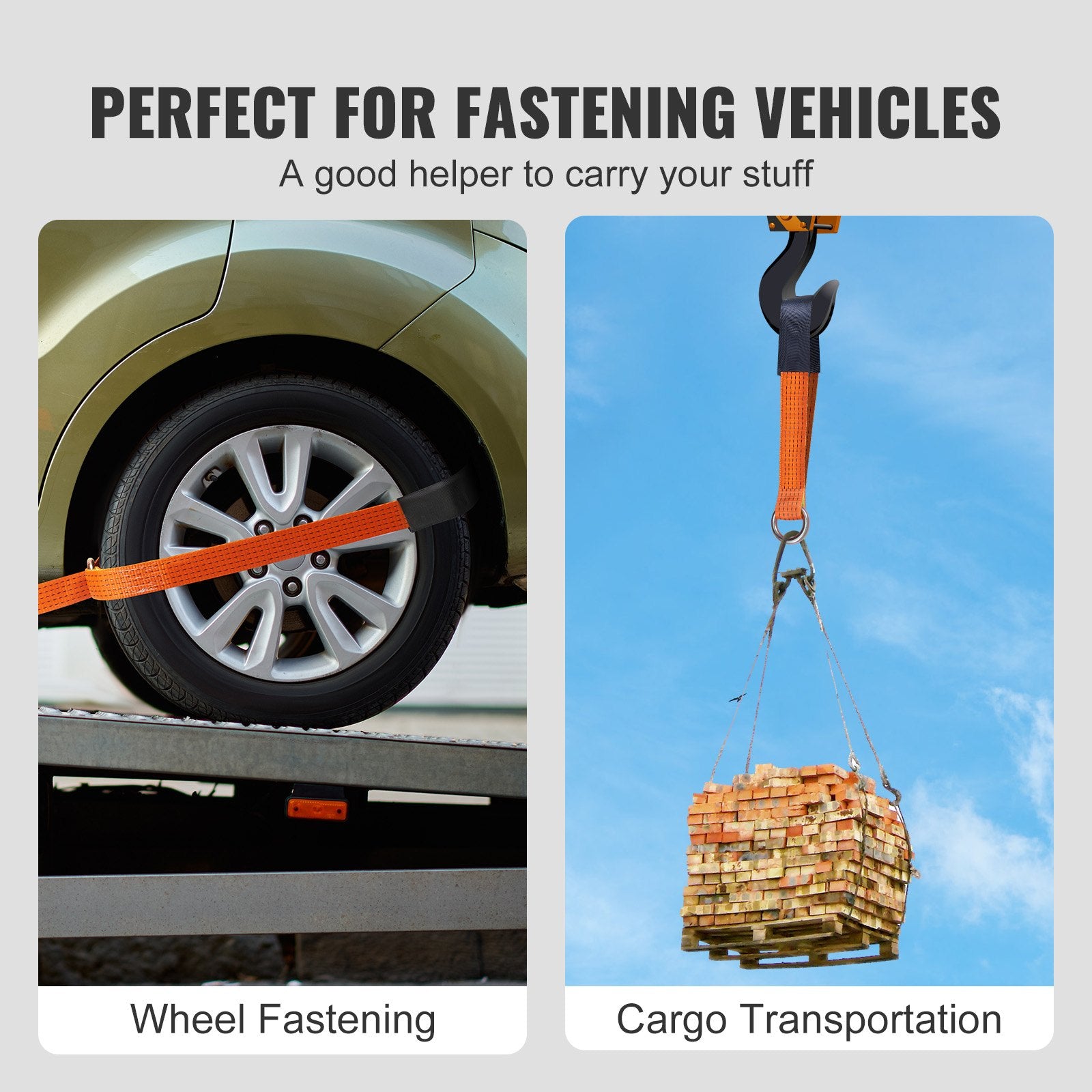 Automotive Repair & Speciality Tools: VEVOR Ratchet Tie Down Straps Kit, 5.08" x 304.8" Tire Straps, 2500kgs Working Load, 11023 LBS Breaking Strength, Car Tie Down Straps with Snap Hooks for Passenger Car, Truck, Trailer, 4-Pack
