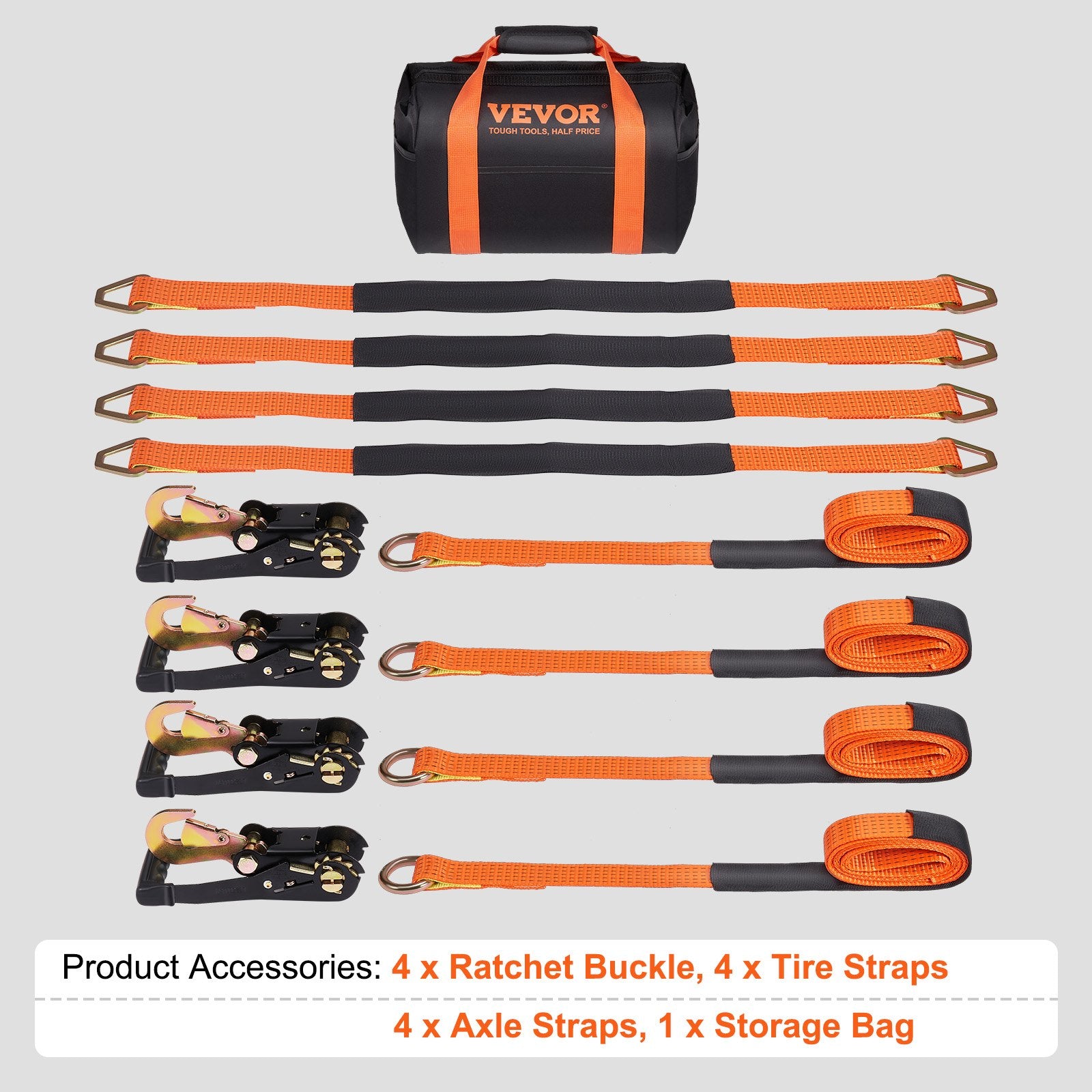 Automotive Repair & Speciality Tools: VEVOR Ratchet Tie Down Straps Kit, 5.08" x 304.8" Tire Straps, 2500kgs Working Load, 11023 LBS Breaking Strength, Car Tie Down Straps with Snap Hooks for Passenger Car, Truck, Trailer, 4-Pack