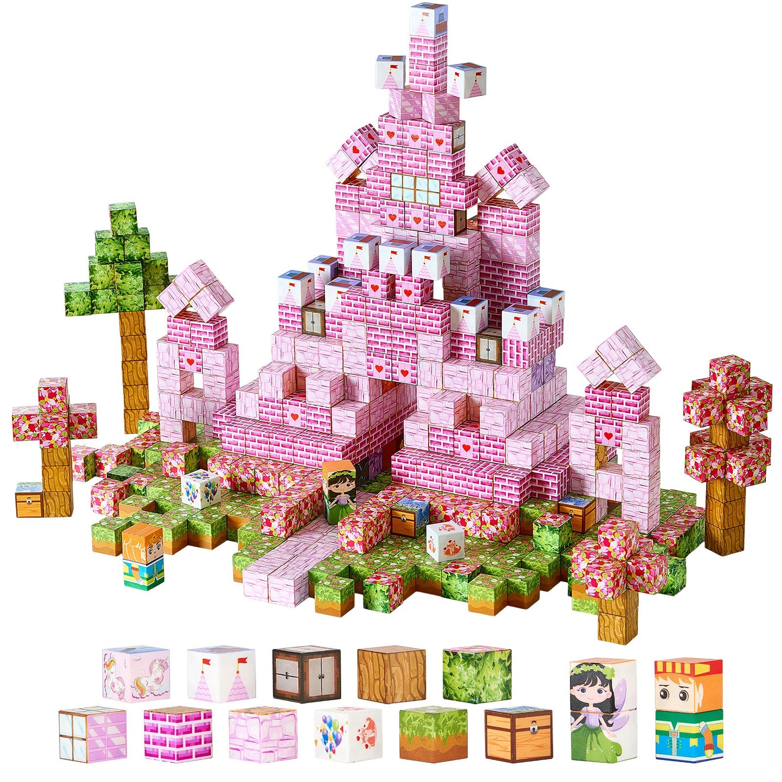 Magnetic Blocks, 100 PCS Princess Castle Set, Magnetic Building Cubes for Kids, STEM Montessori Sensory Toys for Christmas Birthday Gift, Construction Stacking Toy for 3+ Years Old Boys & Girls