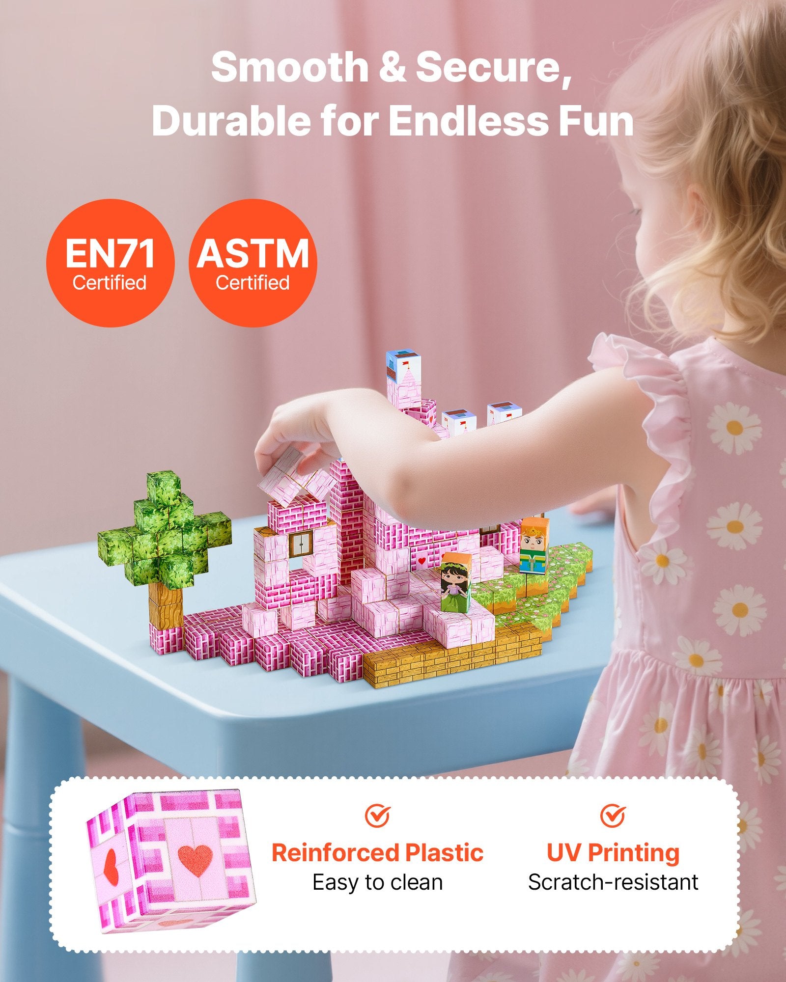 Magnetic Blocks, 100 PCS Princess Castle Set, Magnetic Building Cubes for Kids, STEM Montessori Sensory Toys for Christmas Birthday Gift, Construction Stacking Toy for 3+ Years Old Boys & Girls