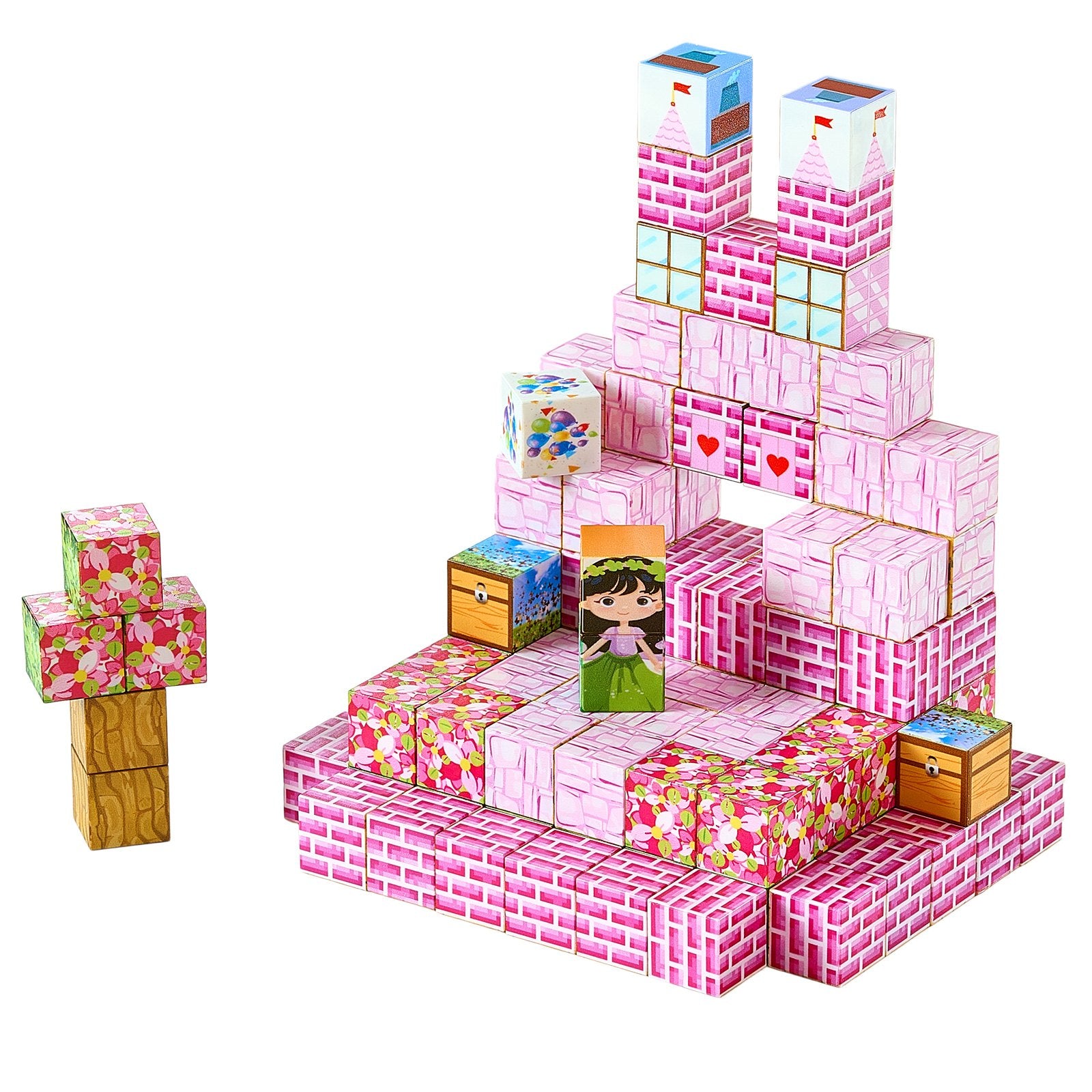 Magnetic Blocks, 100 PCS Princess Castle Set, Magnetic Building Cubes for Kids, STEM Montessori Sensory Toys for Christmas Birthday Gift, Construction Stacking Toy for 3+ Years Old Boys & Girls