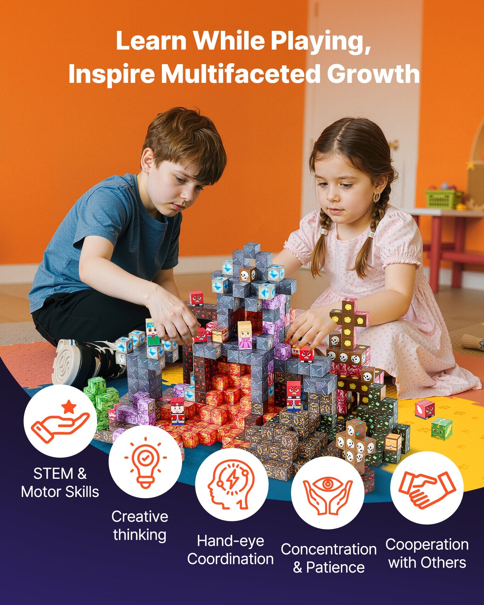 Magnetic Blocks, 150 PCS Dark Castle Set, Magnetic Building Cubes for Kids, STEM Montessori Sensory Toys for Christmas Birthday Gift, Construction Stacking Toy for 3+ Years Old Boys & Girls