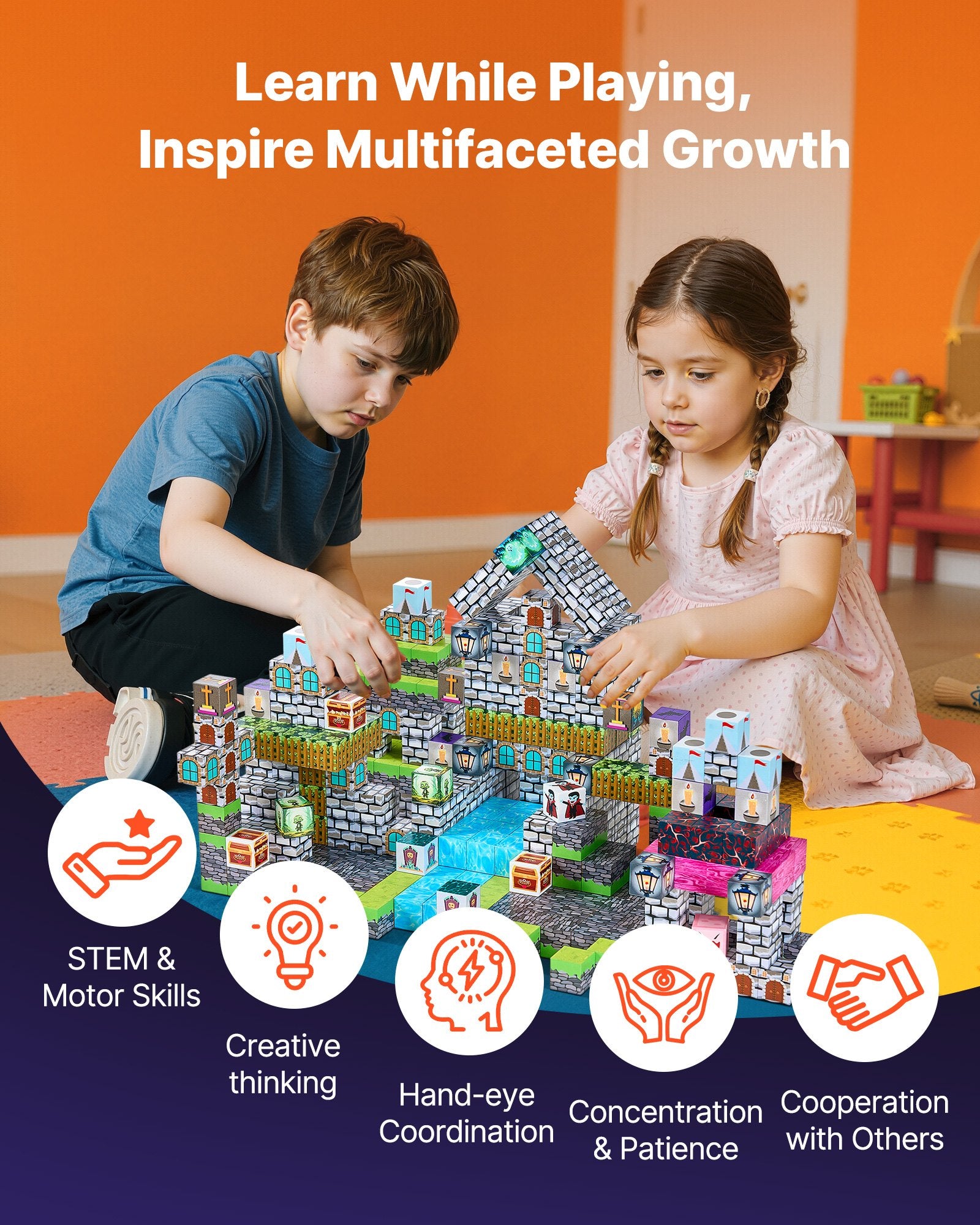 Magnetic Blocks, 100 PCS Cemetery Zombies Set, Magnetic Building Cubes for Kids, STEM Montessori Sensory Toys for Christmas Birthday Gift, Construction Stacking Toy for 3+ Years Old Boys & Girls