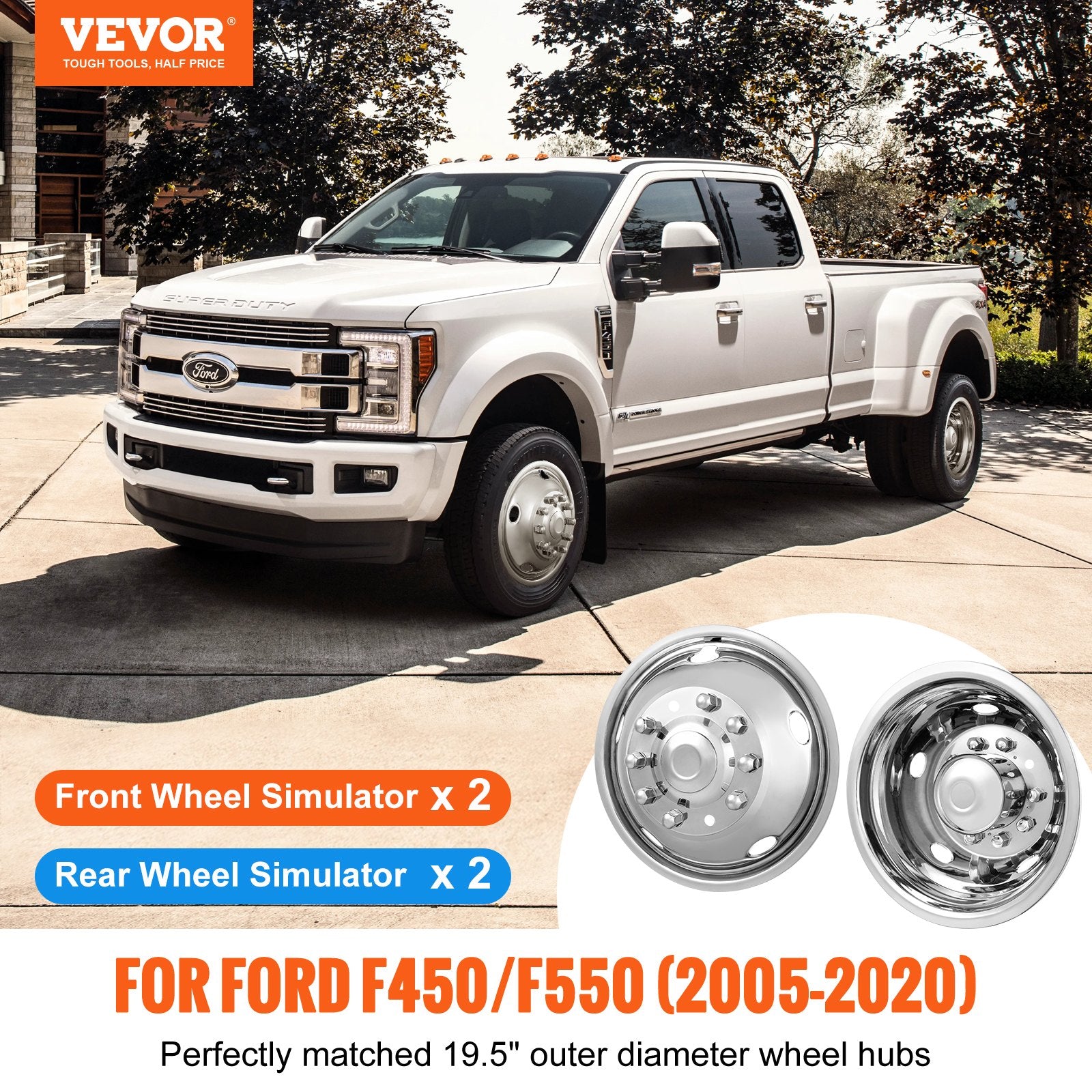 Automotive Repair & Speciality Tools: VEVOR 50cm 8 Lug Wheel Simulators, 304 Stainless Steel Wheel Simulator Kit with Mirror Polished Finish, 2 Front and 2 Rear Wheel Covers Fit for For Ford F450/F550 (2005-2020), 4 pcs