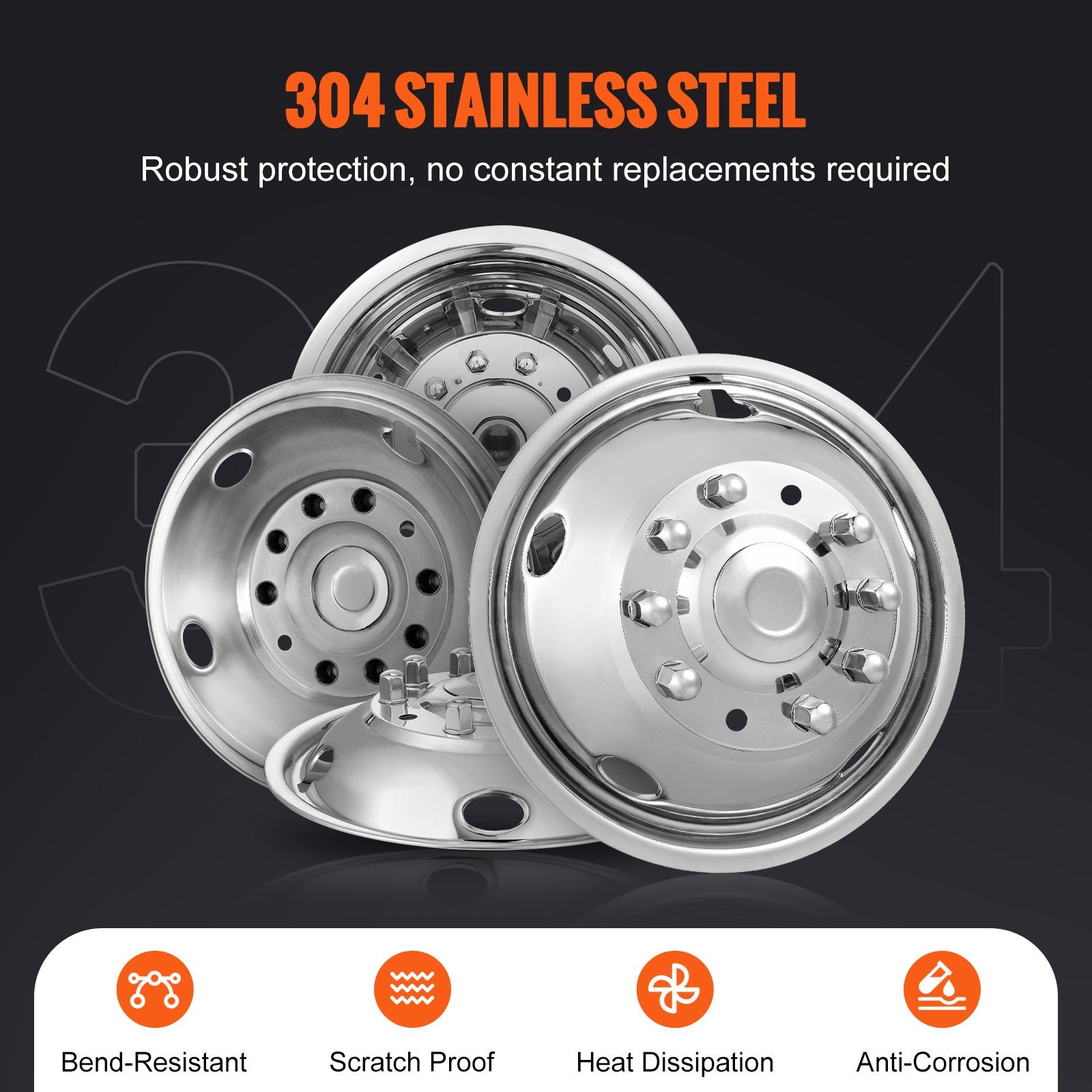 Automotive Repair & Speciality Tools: VEVOR 50cm 8 Lug Wheel Simulators, 304 Stainless Steel Wheel Simulator Kit with Mirror Polished Finish, 2 Front and 2 Rear Wheel Covers Fit for For Ford F450/F550 (2005-2020), 4 pcs