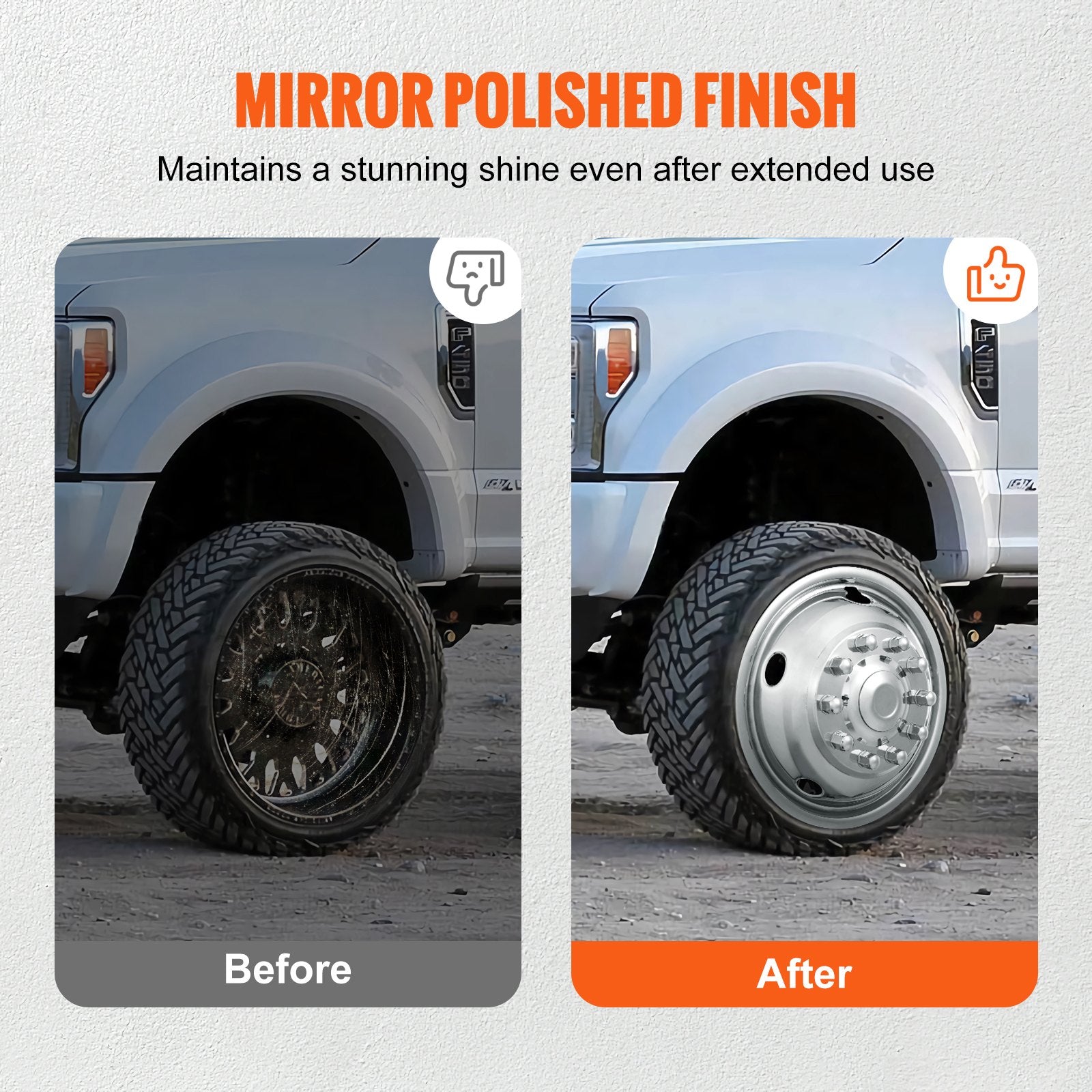 Automotive Repair & Speciality Tools: VEVOR 50cm 8 Lug Wheel Simulators, 304 Stainless Steel Wheel Simulator Kit with Mirror Polished Finish, 2 Front and 2 Rear Wheel Covers Fit for For Ford F450/F550 (2005-2020), 4 pcs