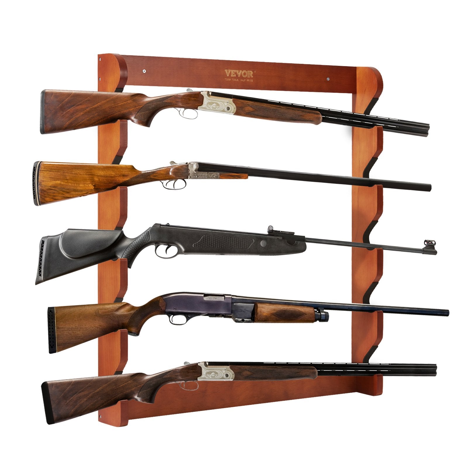 Wall Storage Racks: VEVOR Gun Rack, Wood Gun Rack Wall Mount, Gun Display Rack holds 5 Rifles, Shotguns, 132 lb Heavy Duty Wall Storage Display Rifle Rack with Soft Padding