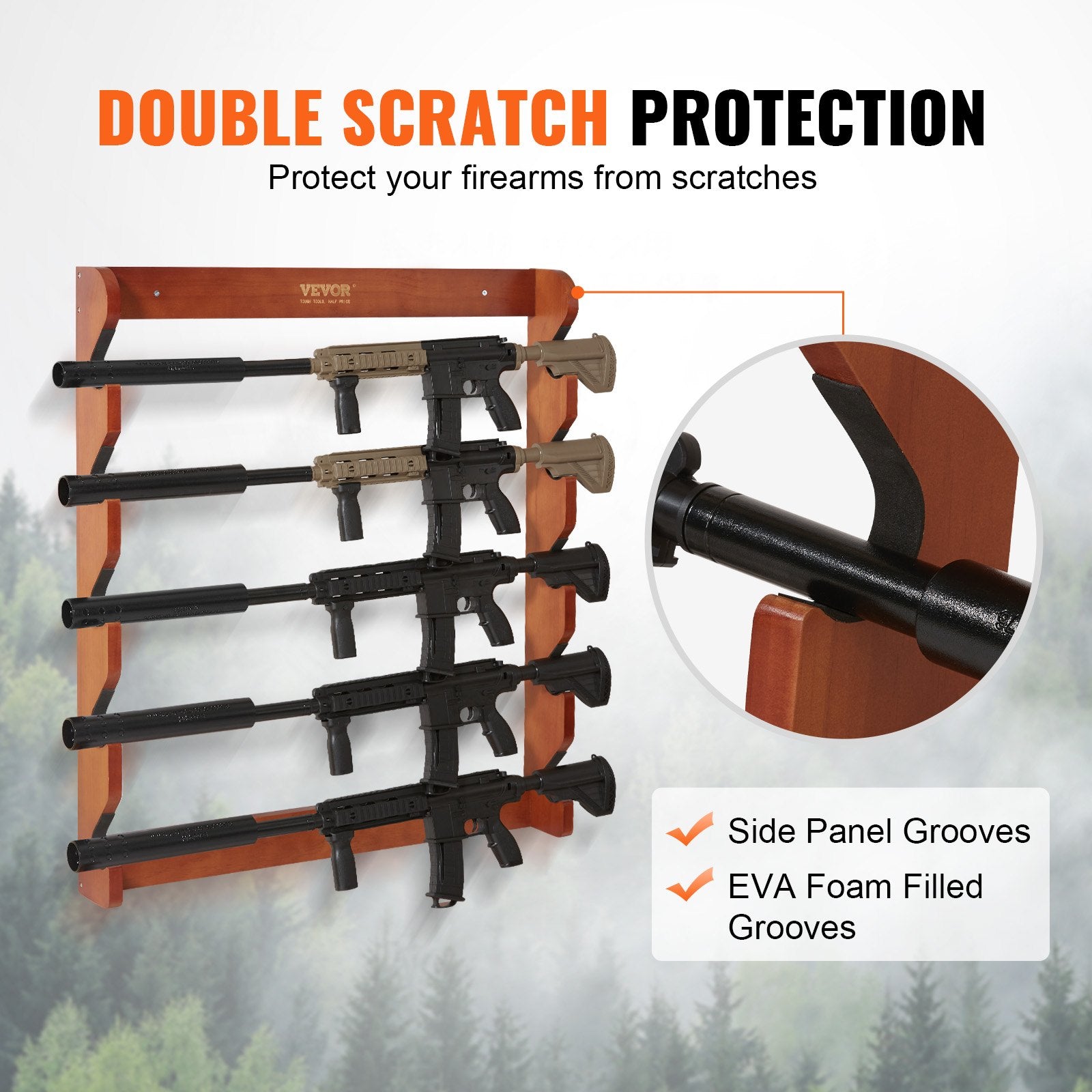 Wall Storage Racks: VEVOR Gun Rack, Wood Gun Rack Wall Mount, Gun Display Rack holds 5 Rifles, Shotguns, 132 lb Heavy Duty Wall Storage Display Rifle Rack with Soft Padding