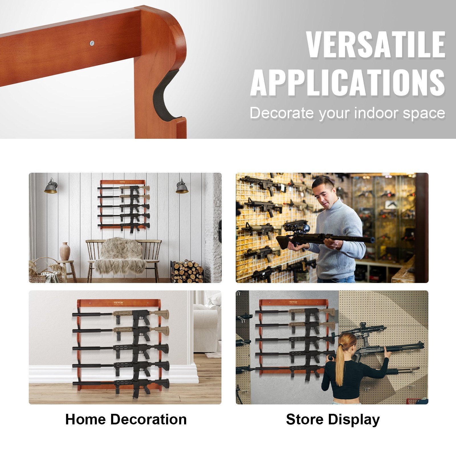 Wall Storage Racks: VEVOR Gun Rack, Wood Gun Rack Wall Mount, Gun Display Rack holds 5 Rifles, Shotguns, 132 lb Heavy Duty Wall Storage Display Rifle Rack with Soft Padding
